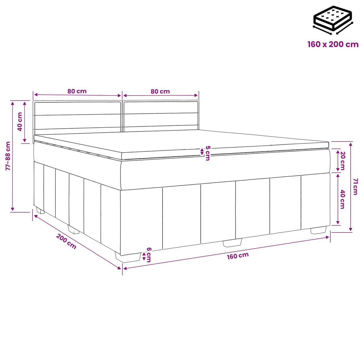 Boxmadras med topmadras med hovedgærde Blå 160 x 200 cm Stof