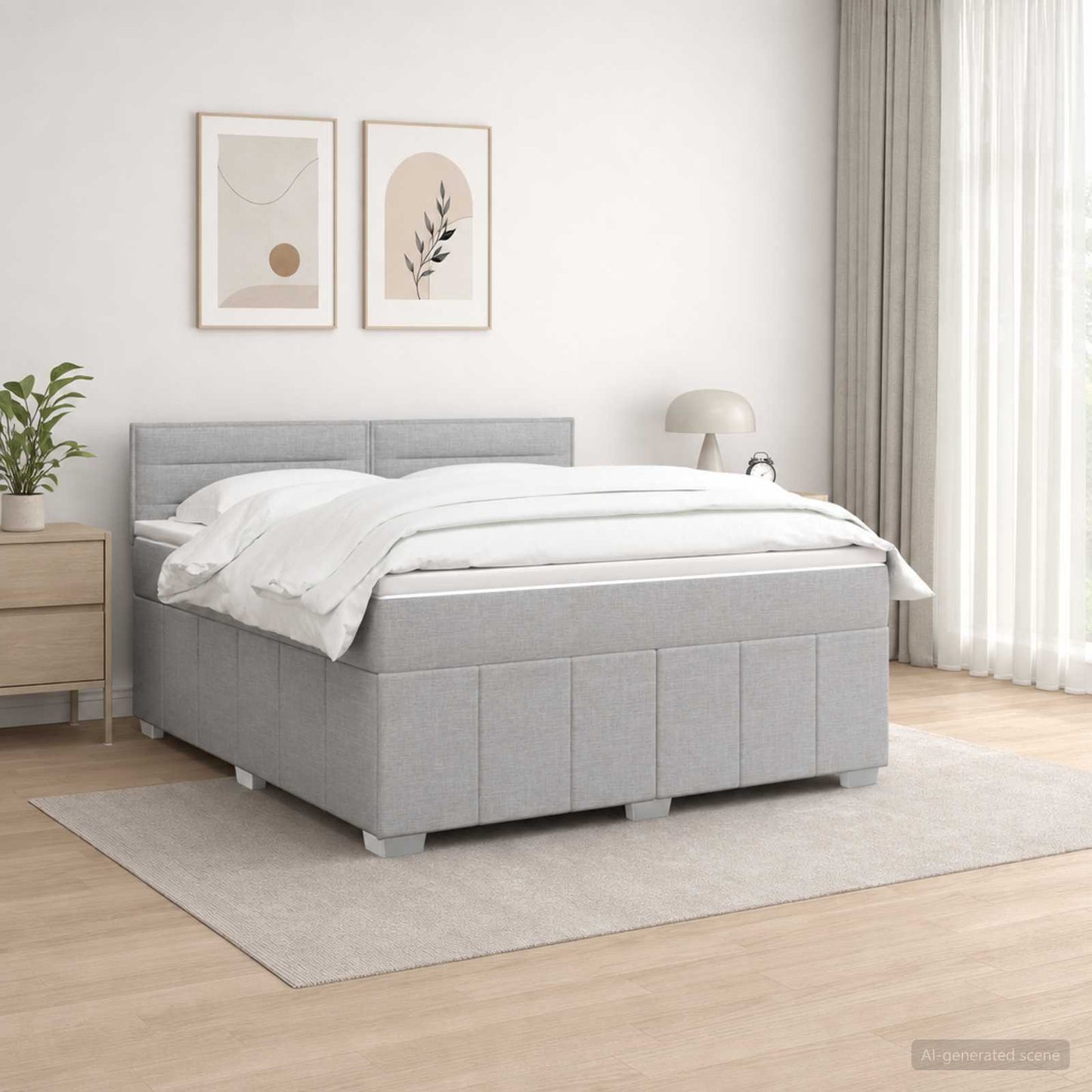 Boxmadras med topmadras Lysegrå 140 x 200 cm Stof