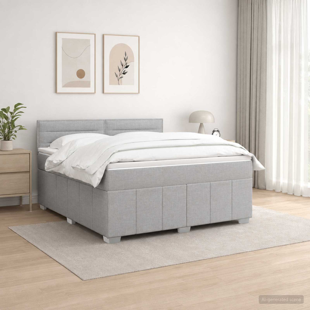 Boxmadras med topmadras Lysegrå 160 x 200 cm Stof