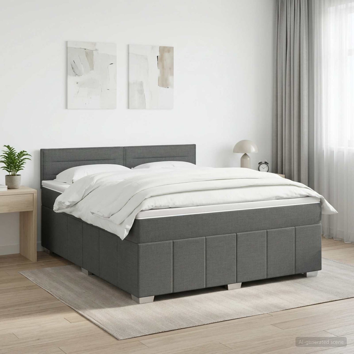 Boxmadras med topmadras Mørkegrå 160 x 200 cm Stof
