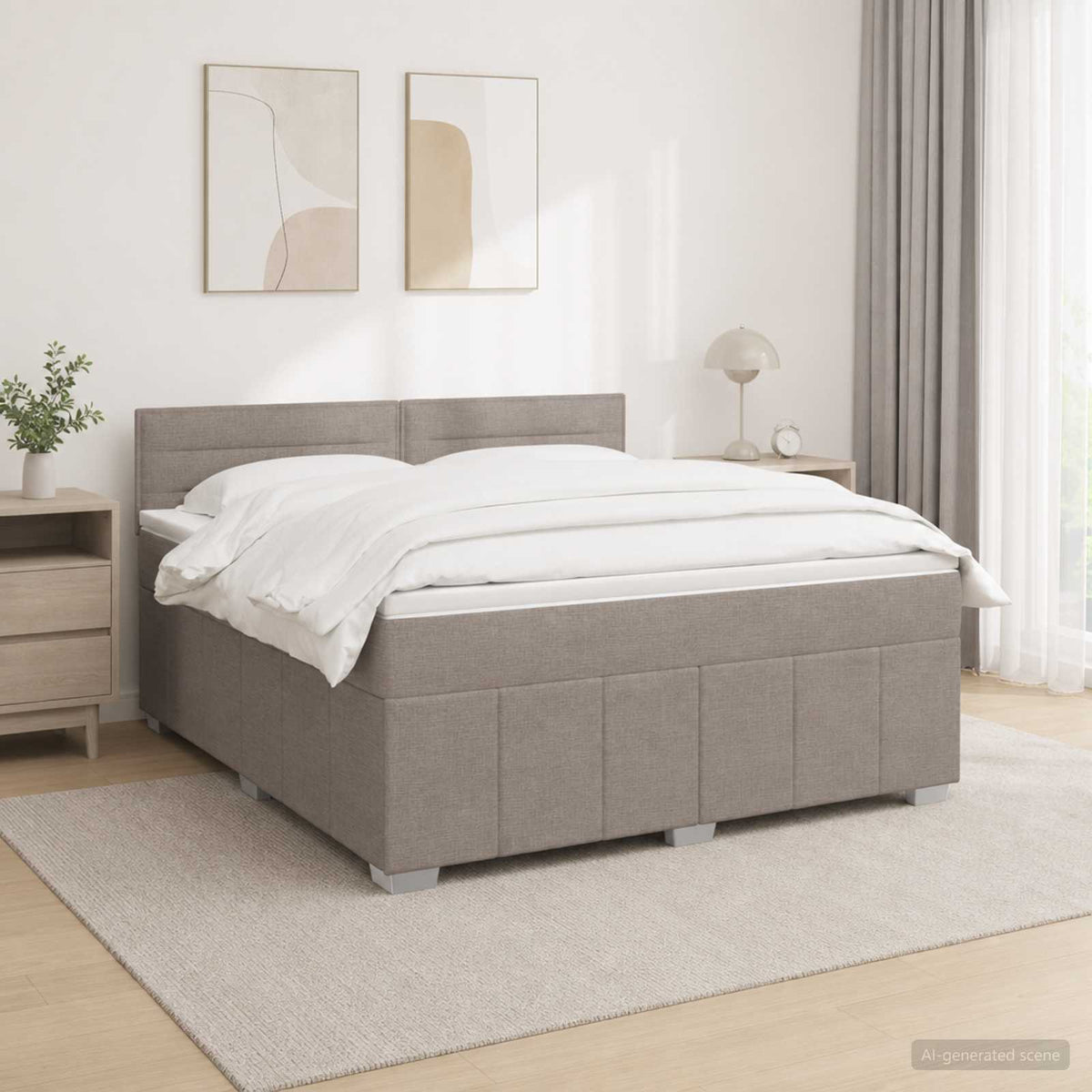 Boxmadras med topmadras Gråbrun 140 x 200 cm Stof