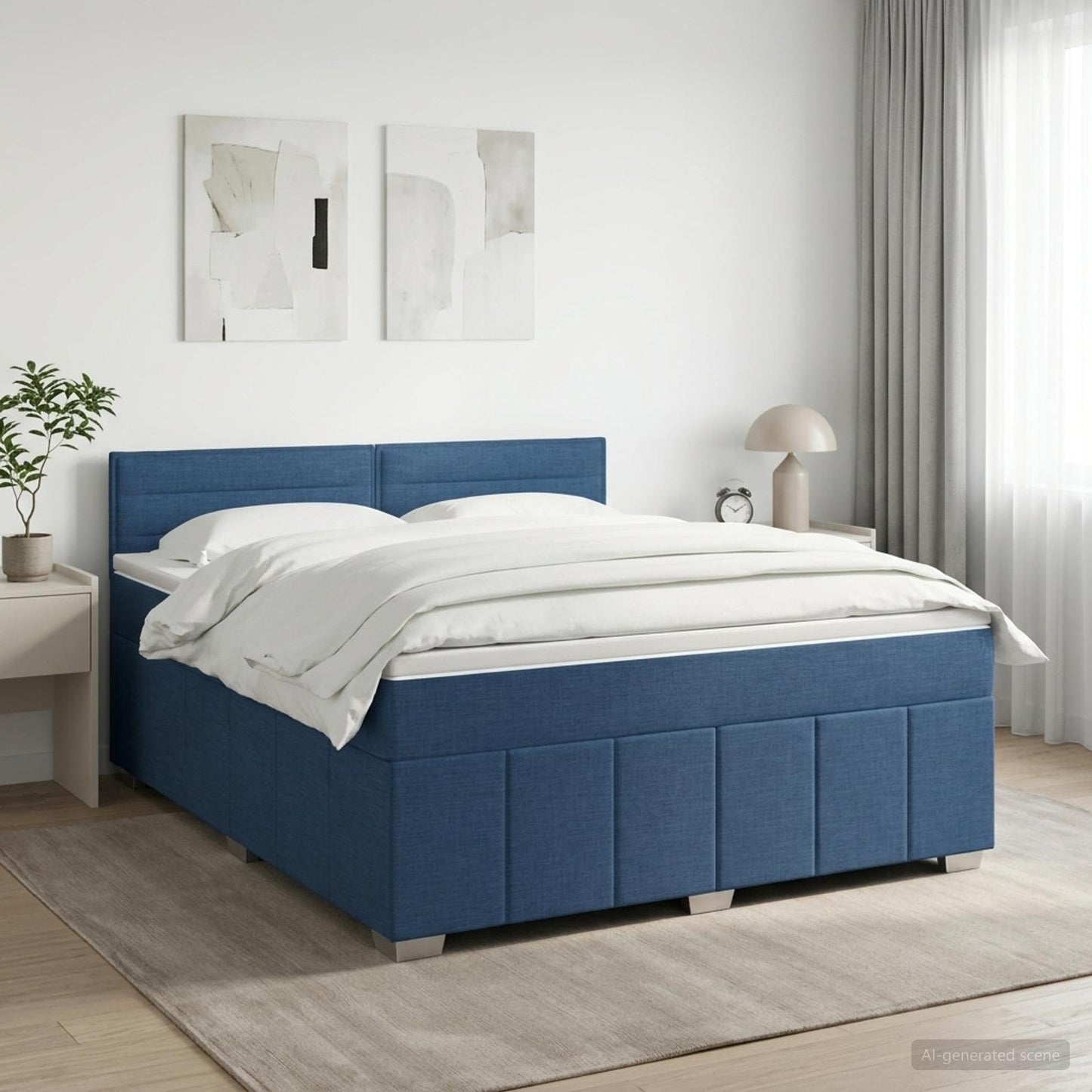 Boxmadras med topmadras med hovedgærde Blå 160 x 200 cm Stof