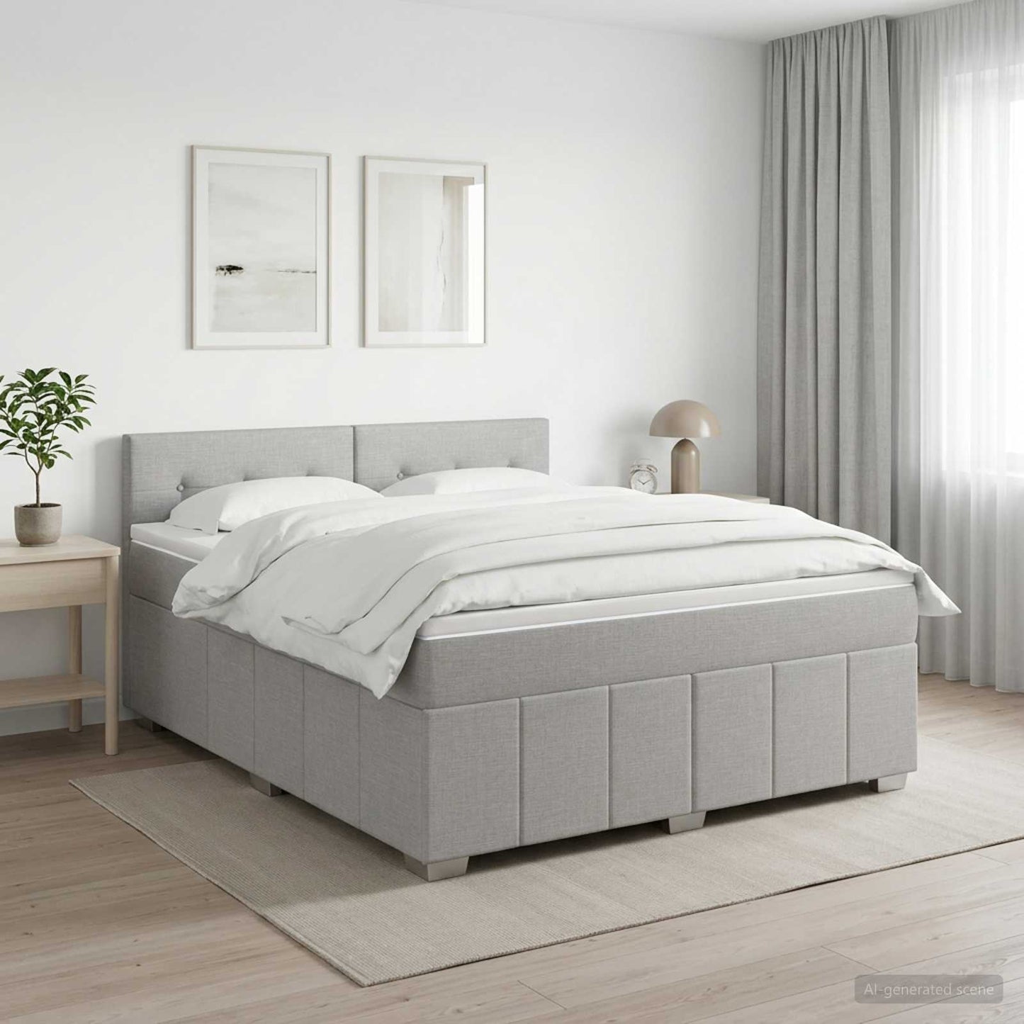 Boxmadras med topmadras Lysegrå 140 x 190 cm Stof