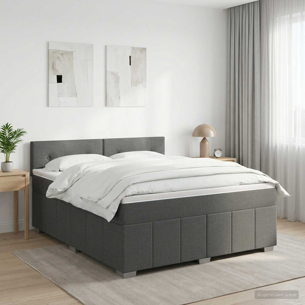 Boxmadras med topmadras Mørkegrå 160 x 200 cm Stof
