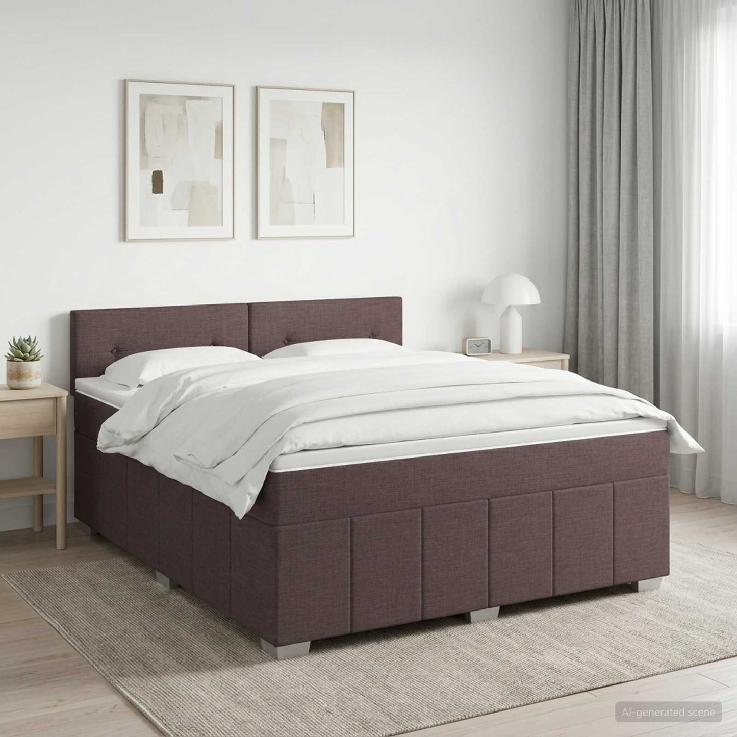Boxmadras med topmadras Mørk Brun 160 x 200 cm Stof