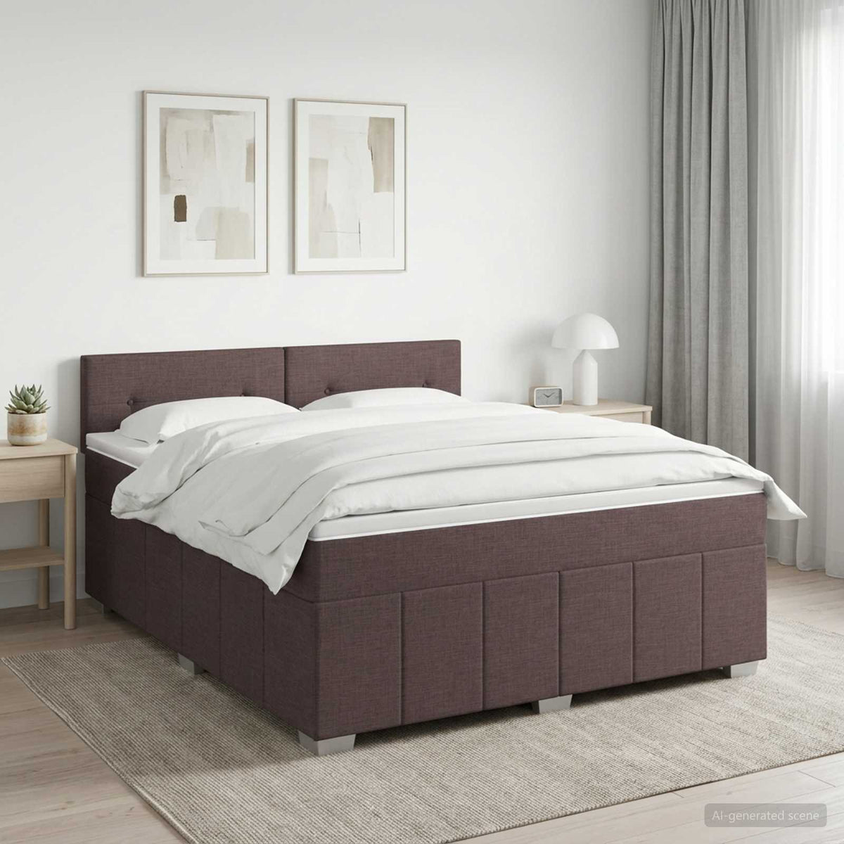Boxmadras med topmadras Mørk Brun 140 x 200 cm Stof