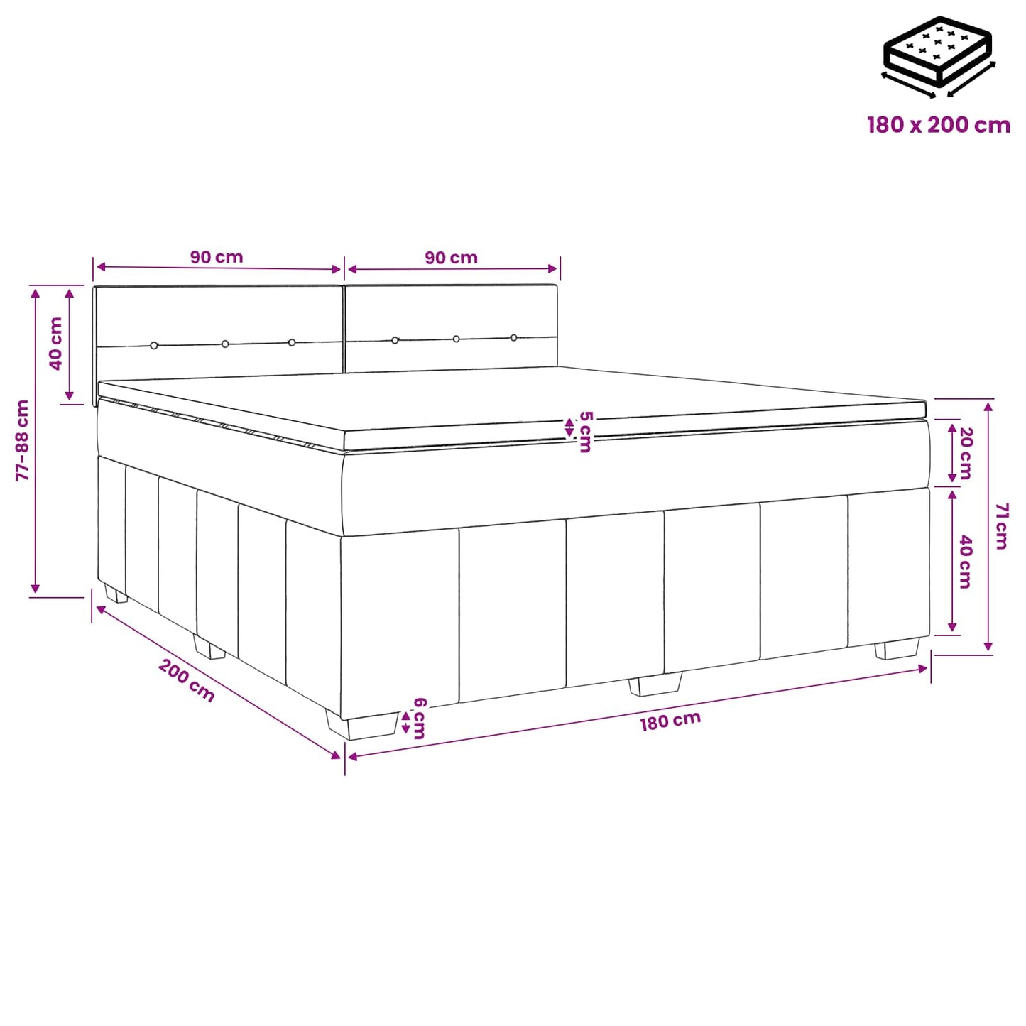Boxmadras med topmadras Mørk Brun 180 x 200 cm Stof