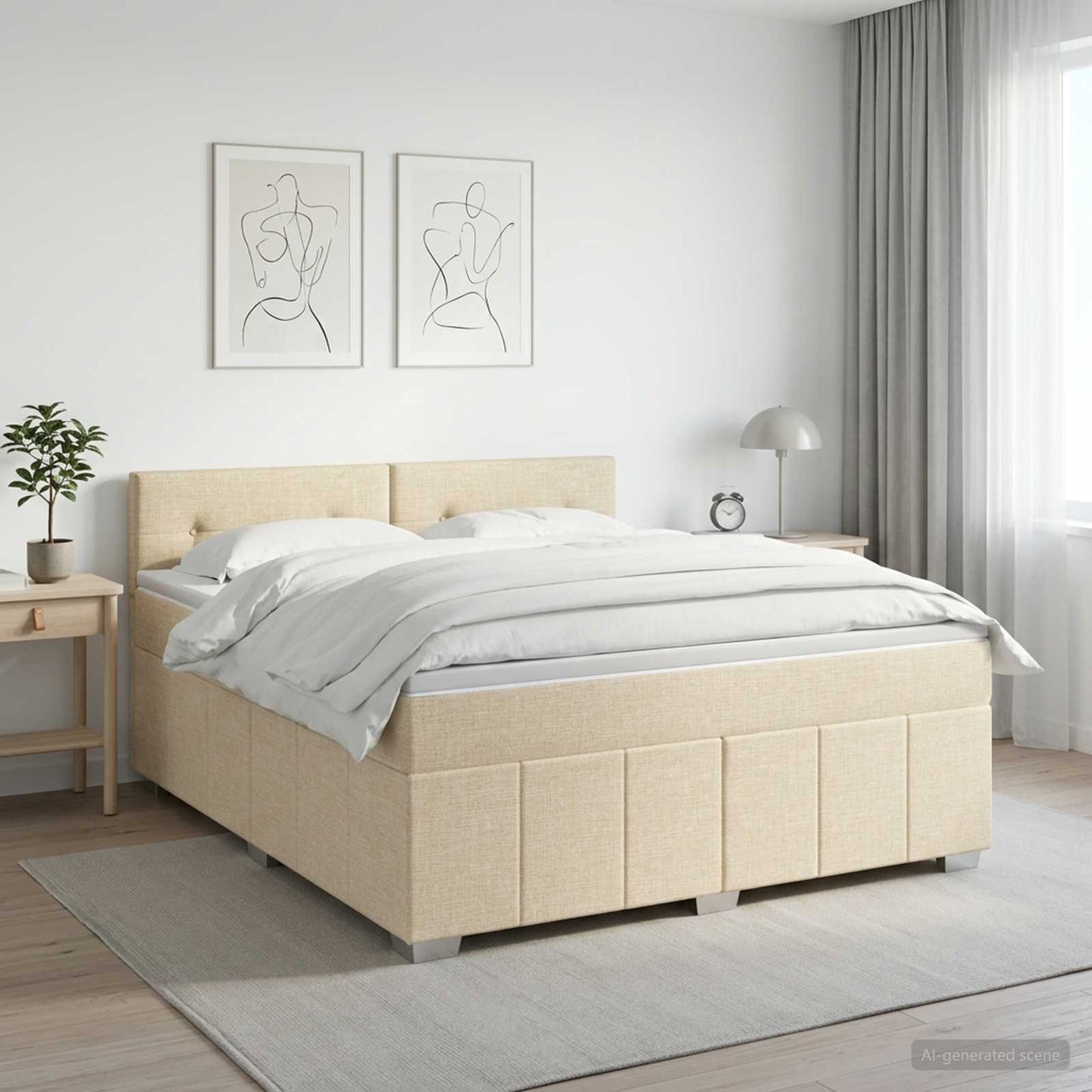 Boxmadras med topmadras Cremefarvet 140 x 200 cm Stof