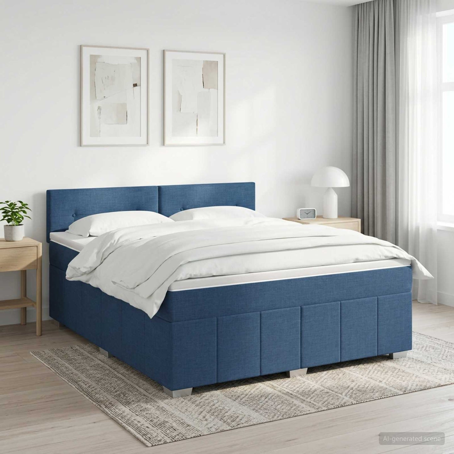 Boxmadras med topmadras med hovedgærde Blå 140 x 190 cm Stof