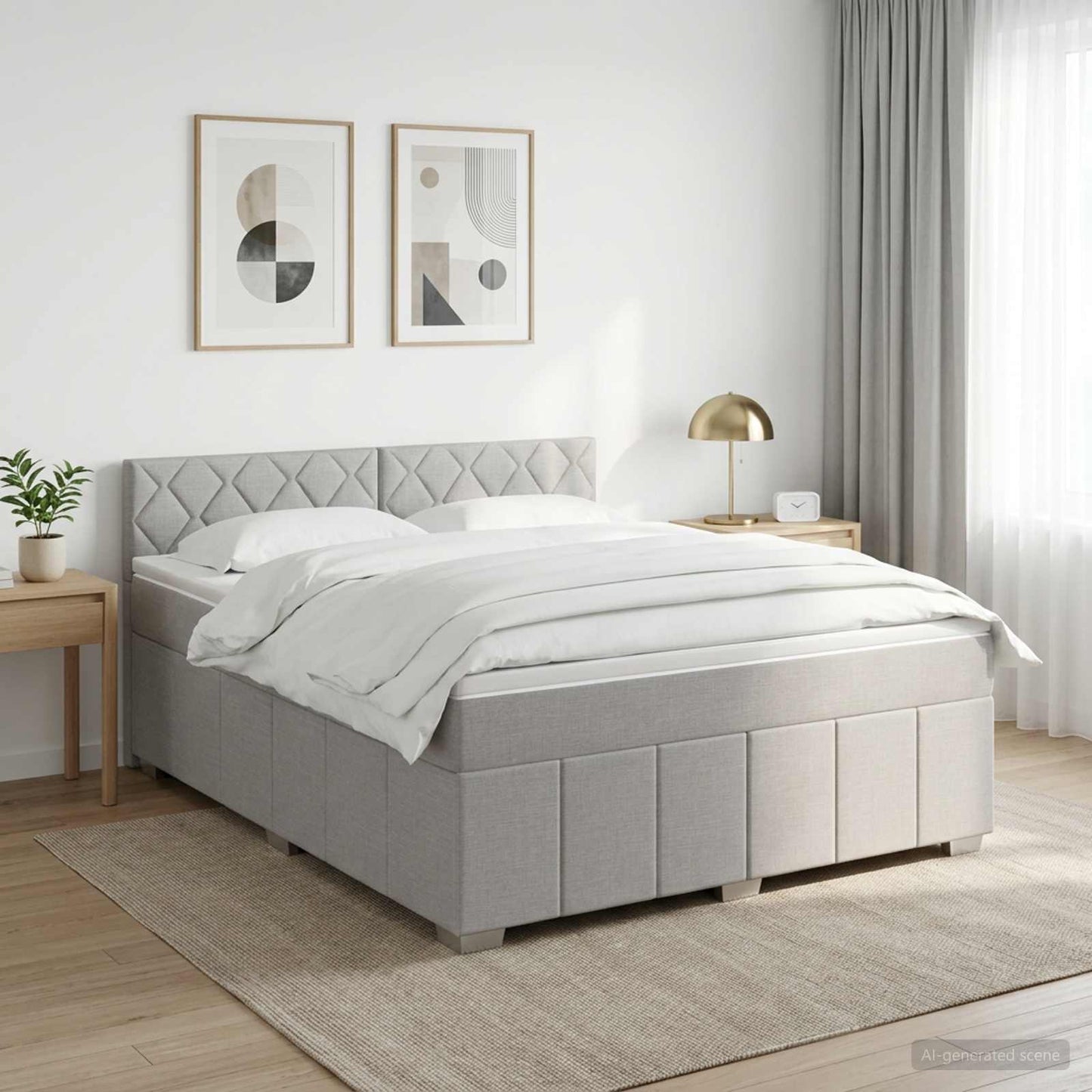 Boxmadras med topmadras Lysegrå 160 x 200 cm Stof