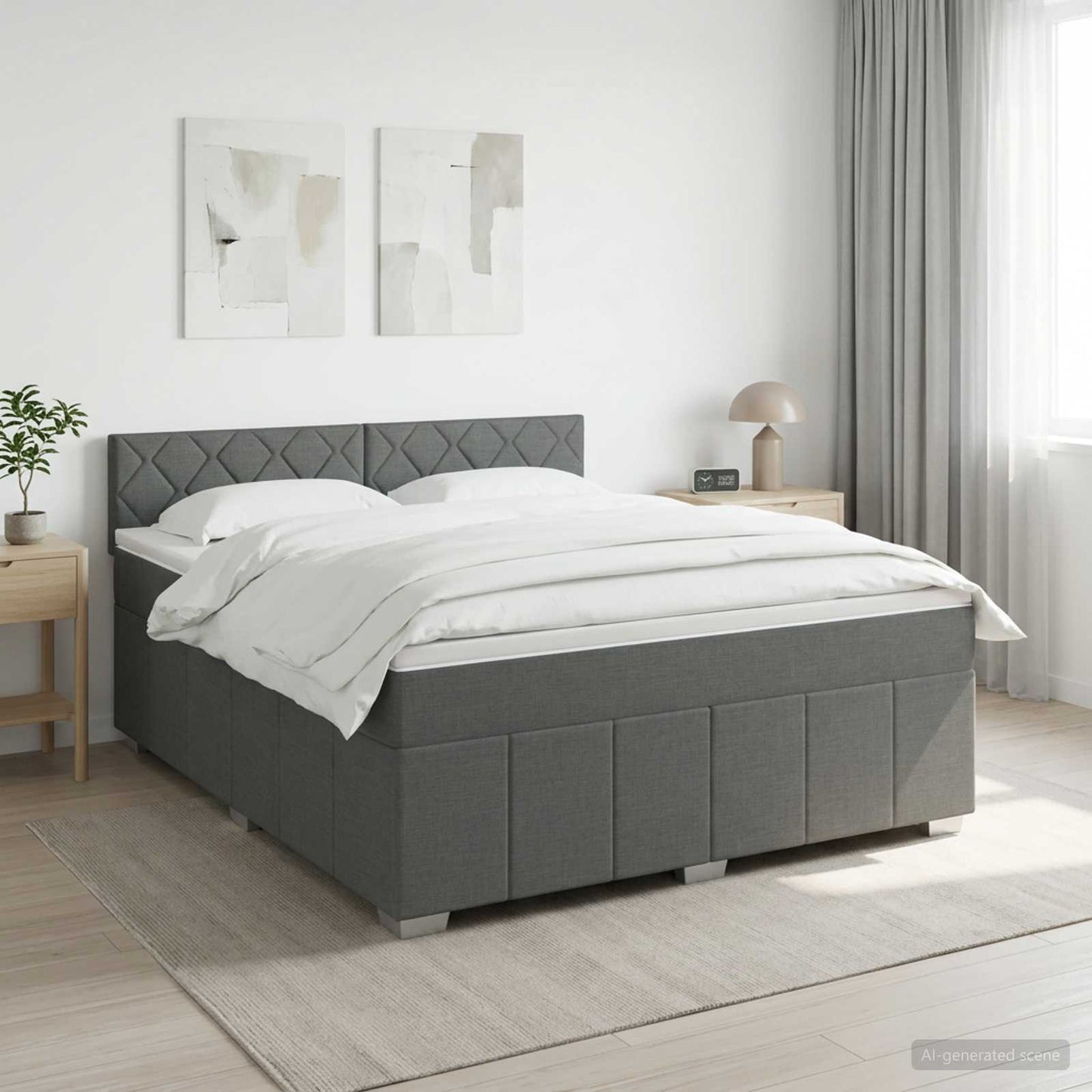 Boxmadras med topmadras Mørkegrå 160 x 200 cm Stof