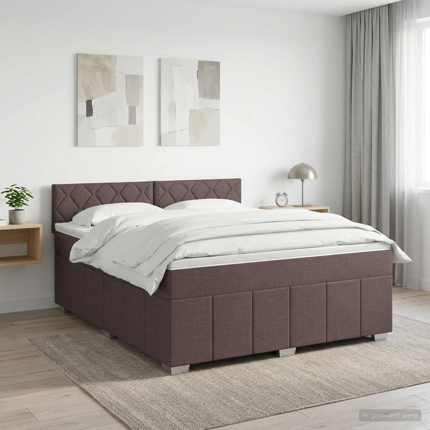 Boxmadras med topmadras Mørk Brun 180 x 200 cm Stof