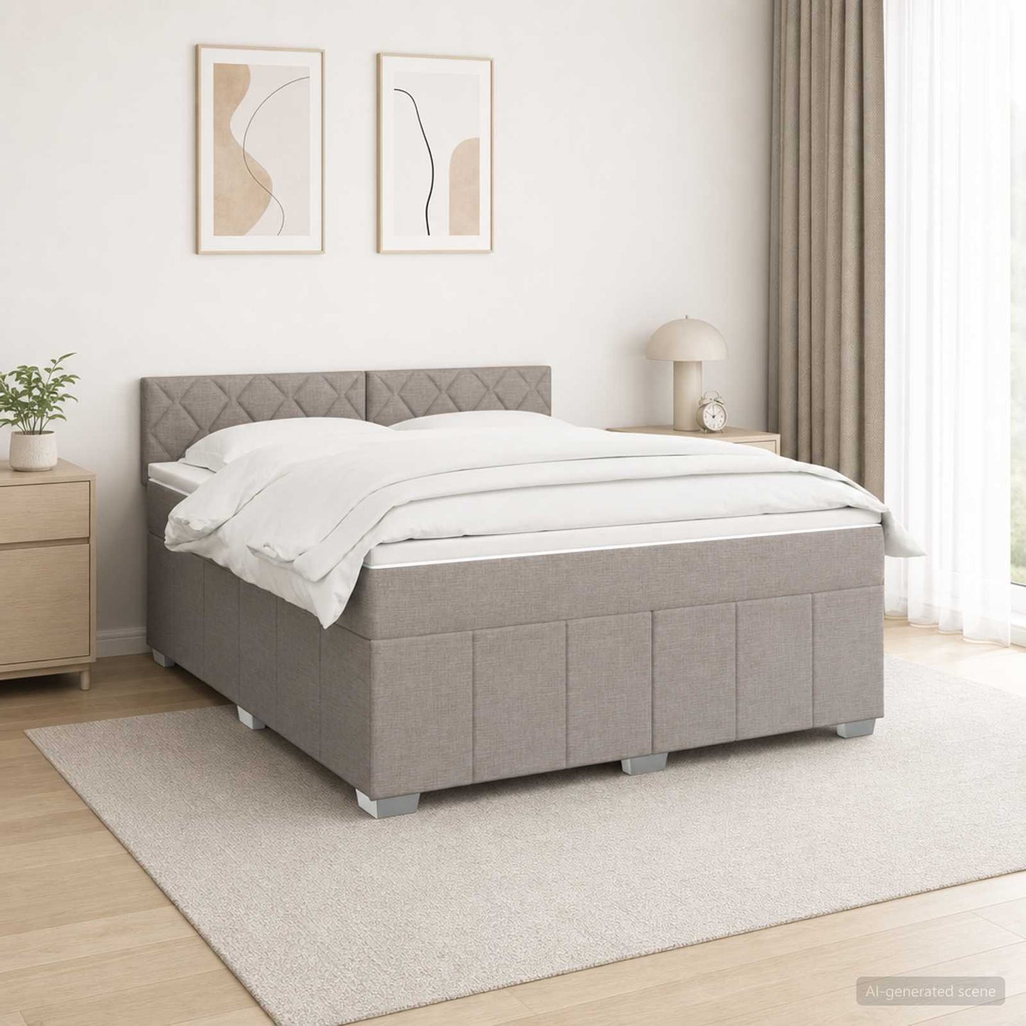 Boxmadras med topmadras Gråbrun 160 x 200 cm Stof