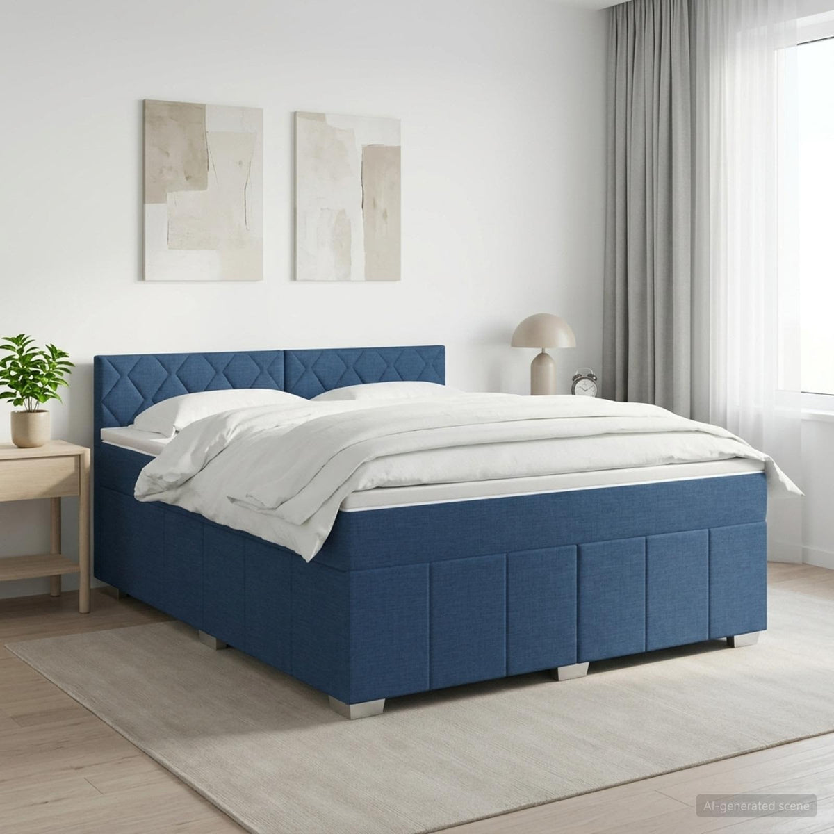 Boxmadras med topmadras med hovedgærde Blå 140 x 200 cm Stof