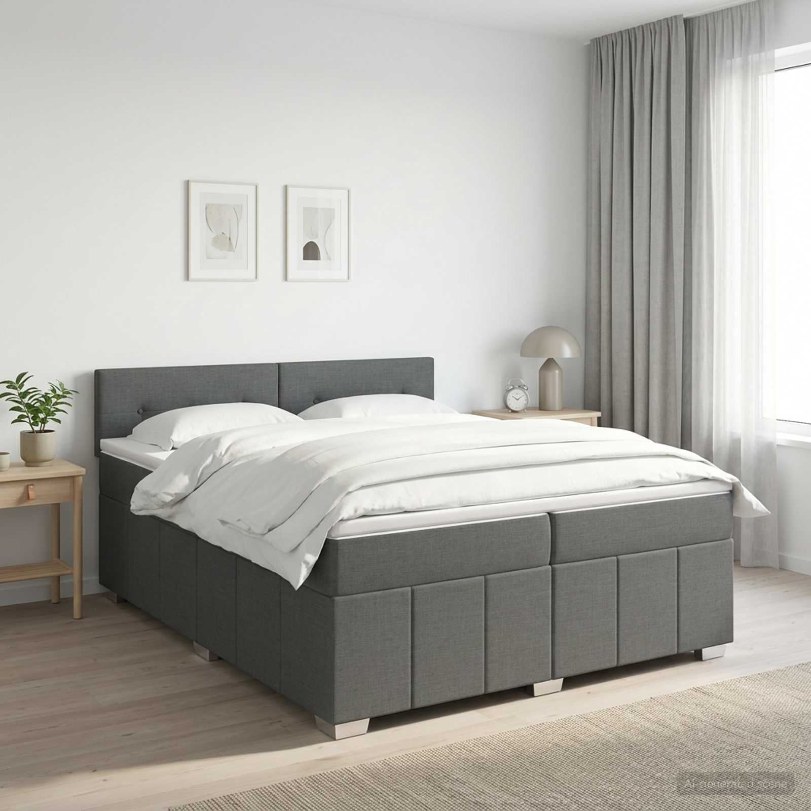 Kontinentalseng med madras og topmadras 200 x 200 cm - mørkegrå stof