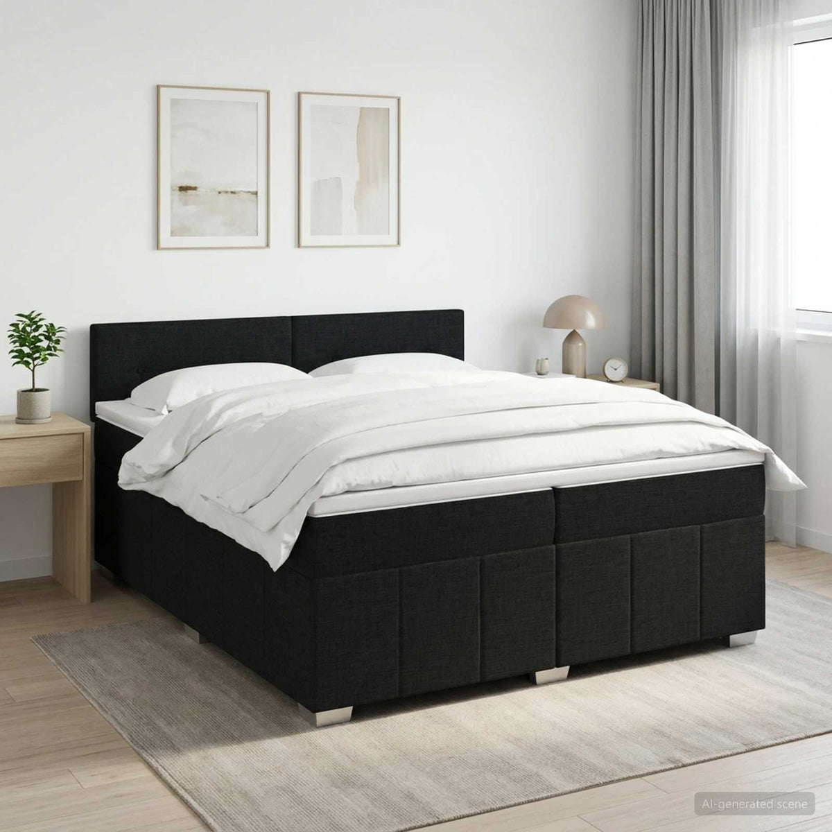 Kontinentalseng med madras, topmadras og hovedgærde 200 x 200 cm - sort stof