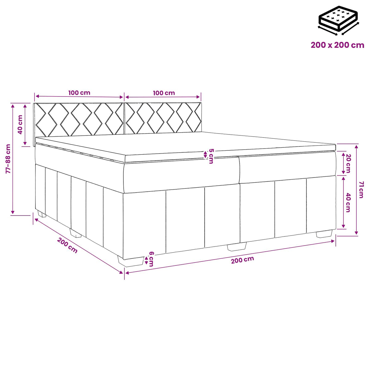 Boxmadras med topmadras Mørk Brun 200 x 200 cm Stof