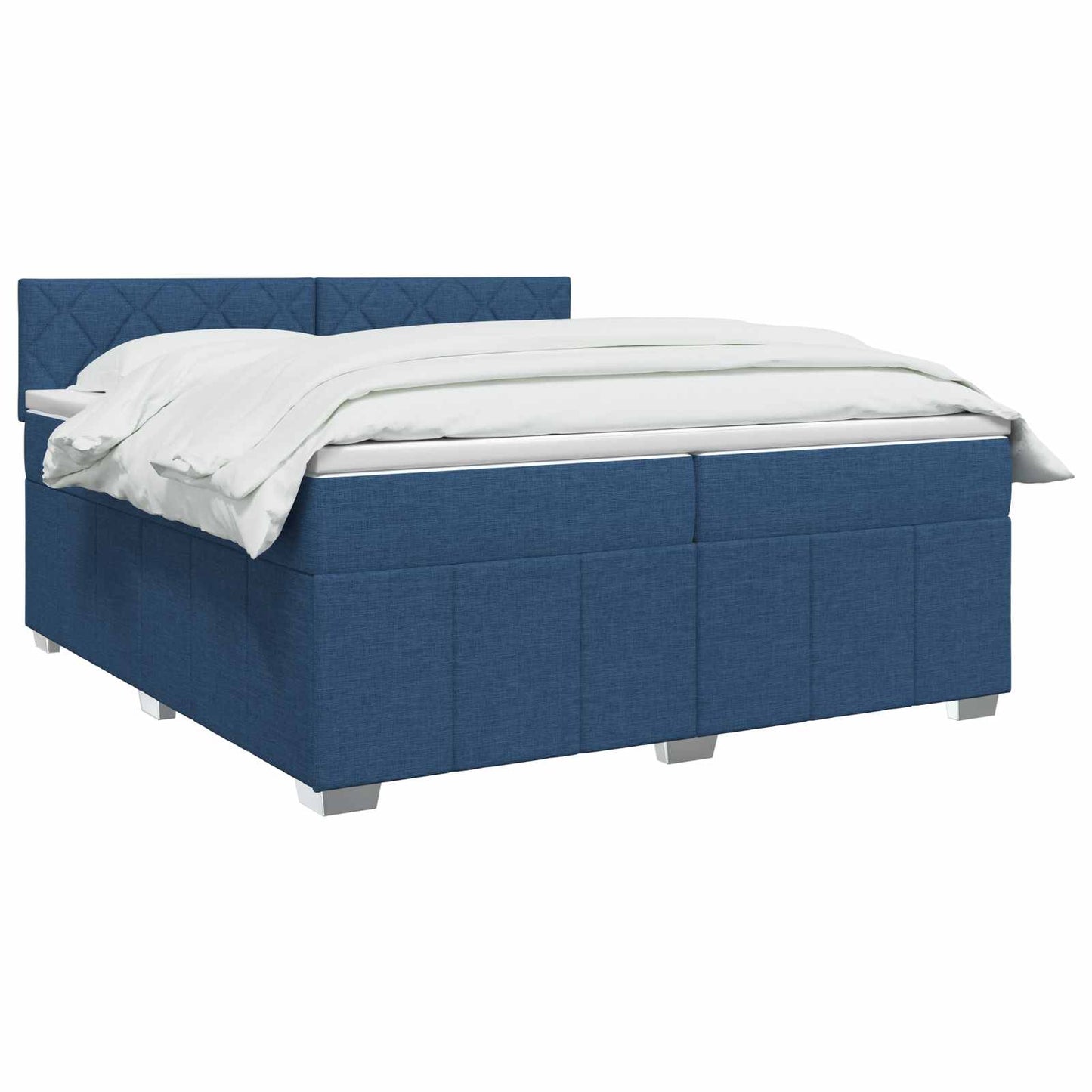 Boxmadras med topmadras med hovedgærde Blå 200 x 200 cm Stof