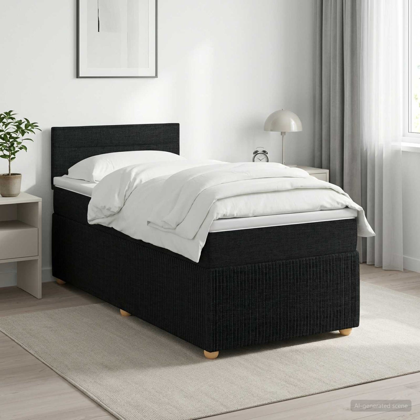 Boxmadras med topmadras med hovedgærde Sort 90 x 190 cm Stof