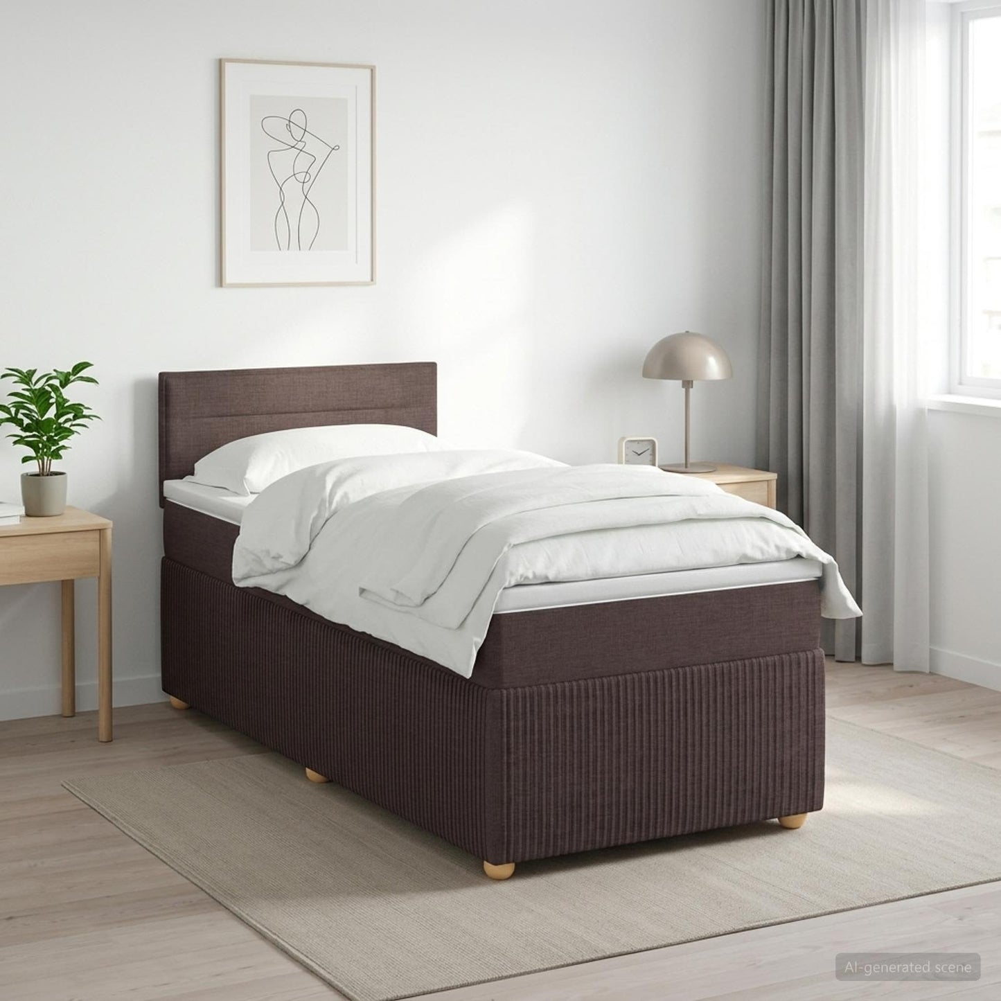 Boxmadras med topmadras Mørk Brun 90 x 190 cm Stof