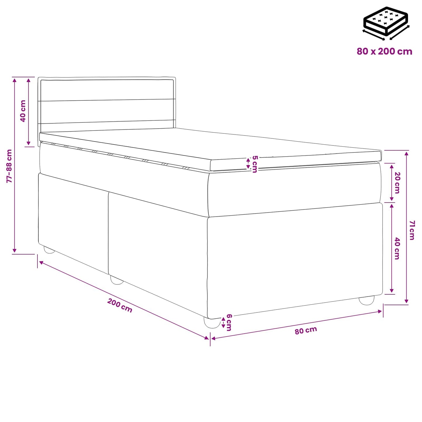 Boxmadras med topmadras Cremefarvet 80 x 200 cm Stof
