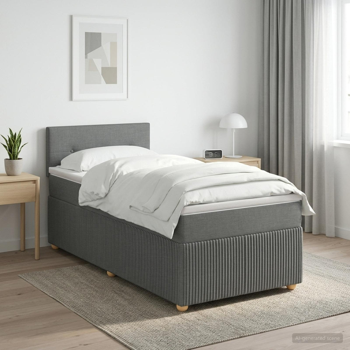 Boxmadras med topmadras Mørkegrå 90 x 200 cm Stof