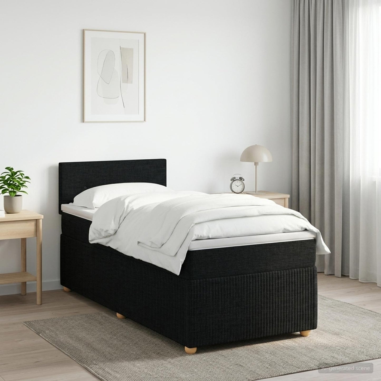 Boxmadras med topmadras med hovedgærde Sort 90 x 190 cm Stof