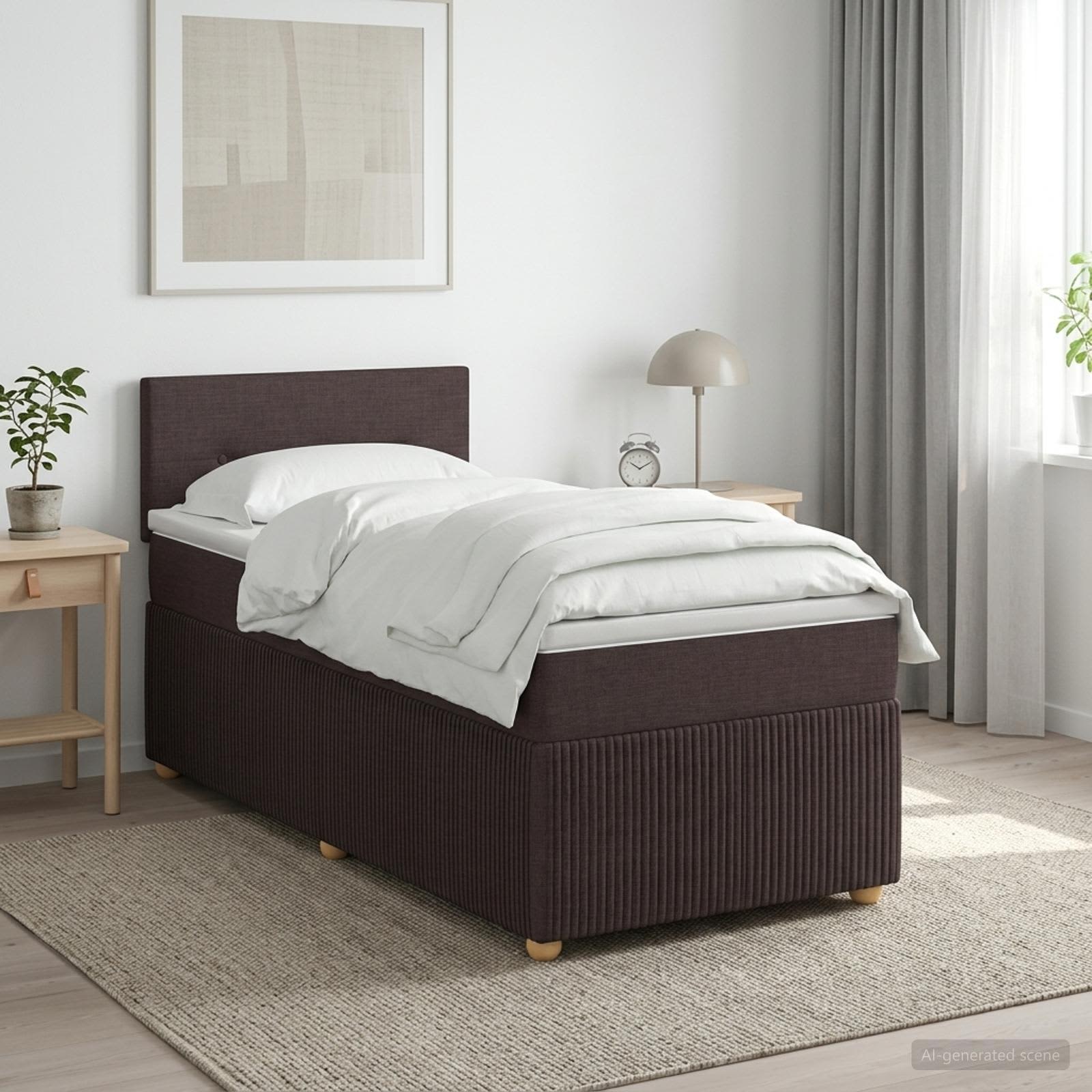 vidaXL Boxmadras med topmadras Mørk Brun 100 x 200 cm Stof