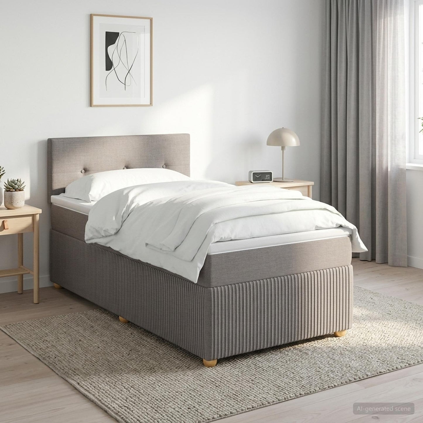 Boxmadras med topmadras med hovedgærde Gråbrun 90 x 190 cm Stof