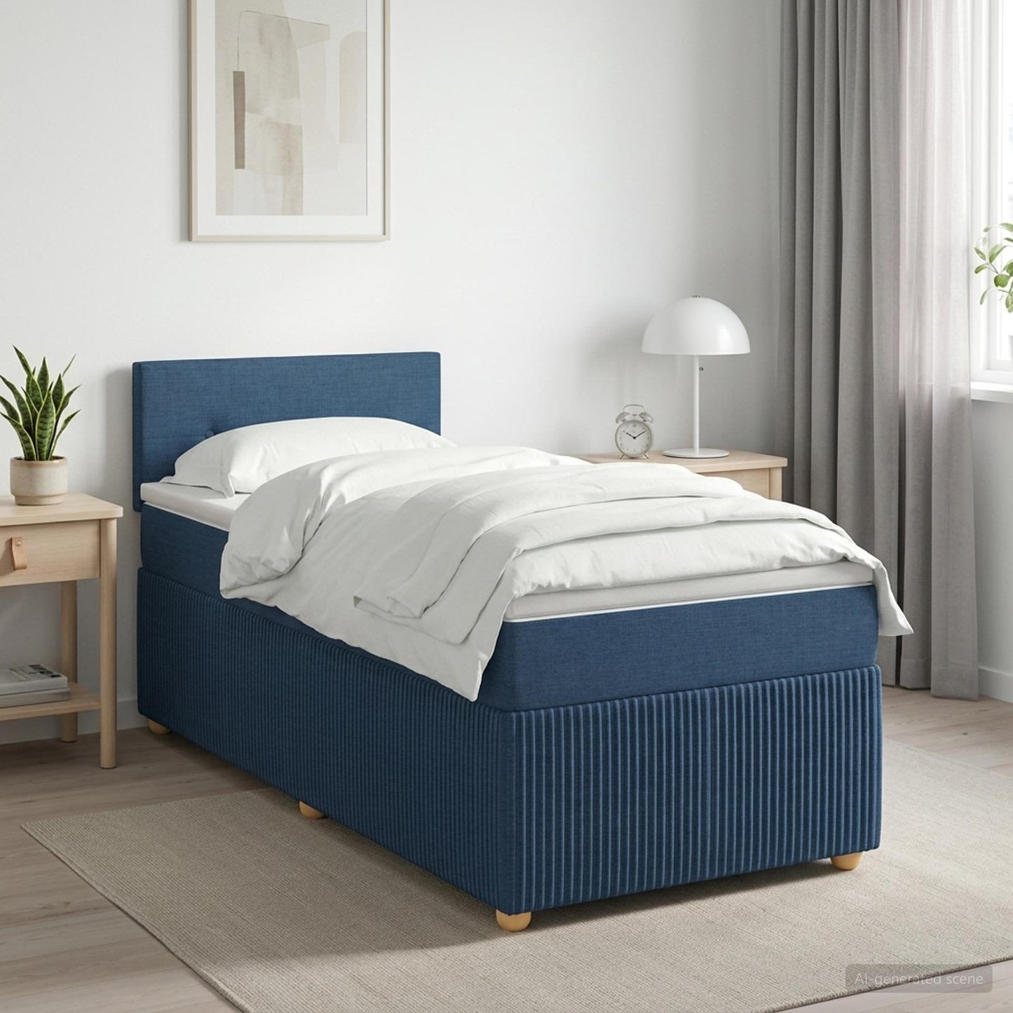 Boxmadras med topmadras med hovedgærde Blå 90 x 190 cm Stof