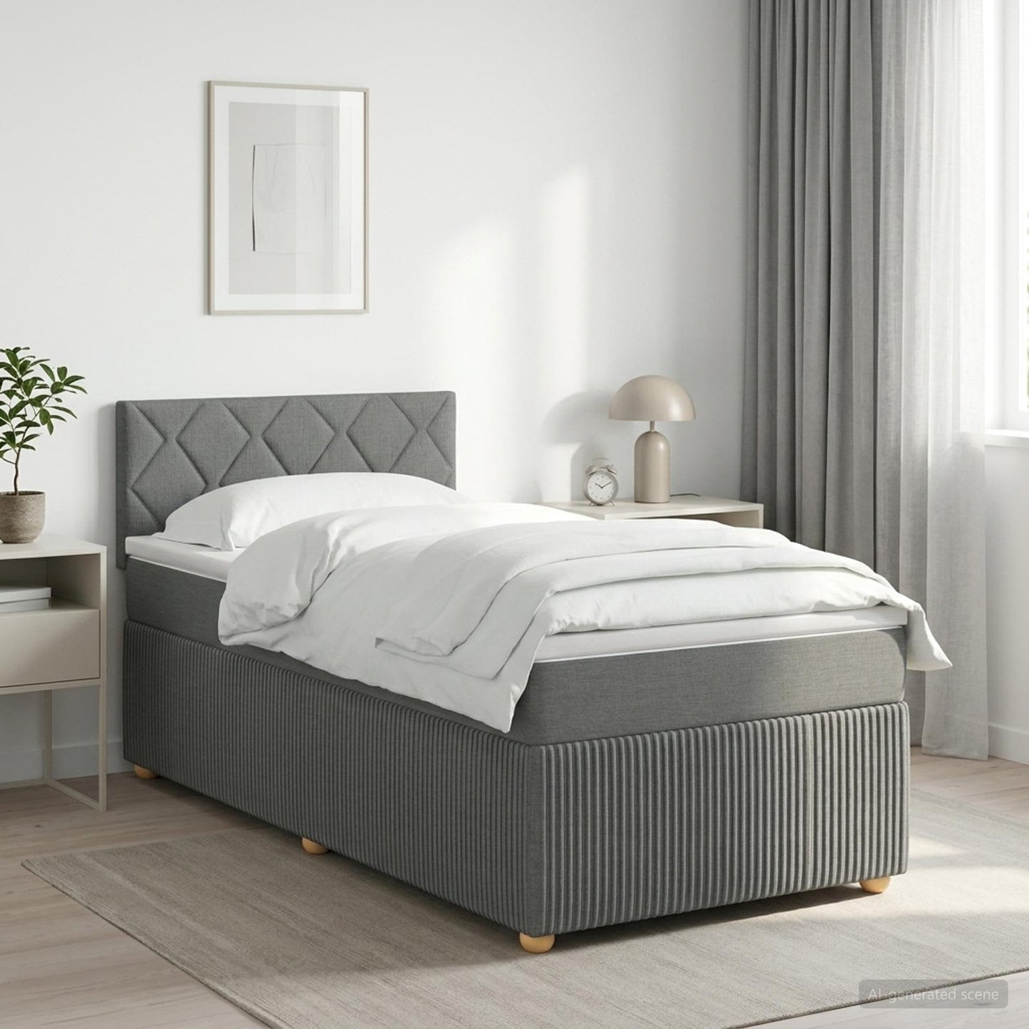 Boxmadras med topmadras Mørkegrå 90 x 190 cm Stof