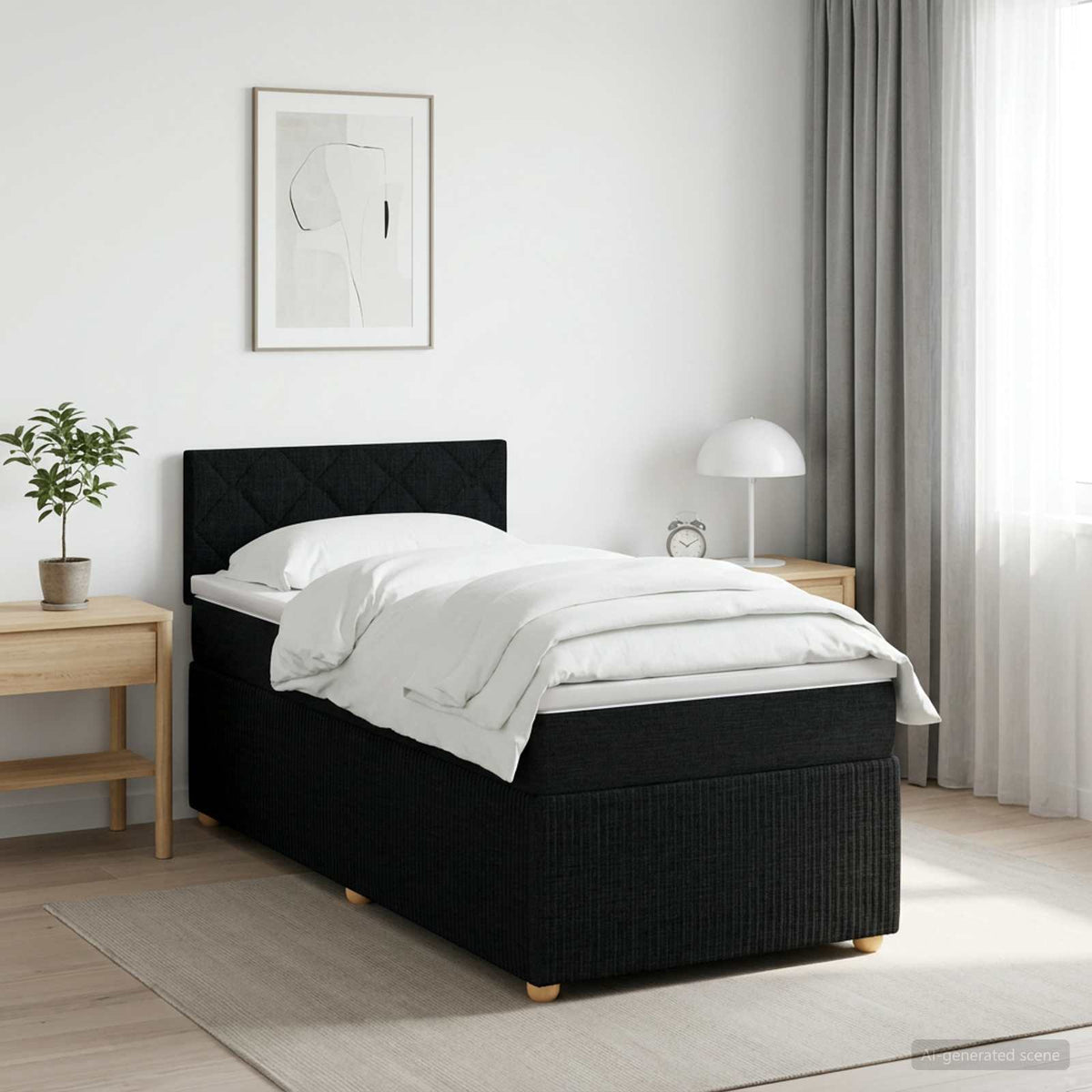 Boxmadras med topmadras med hovedgærde Sort 80 x 200 cm Stof