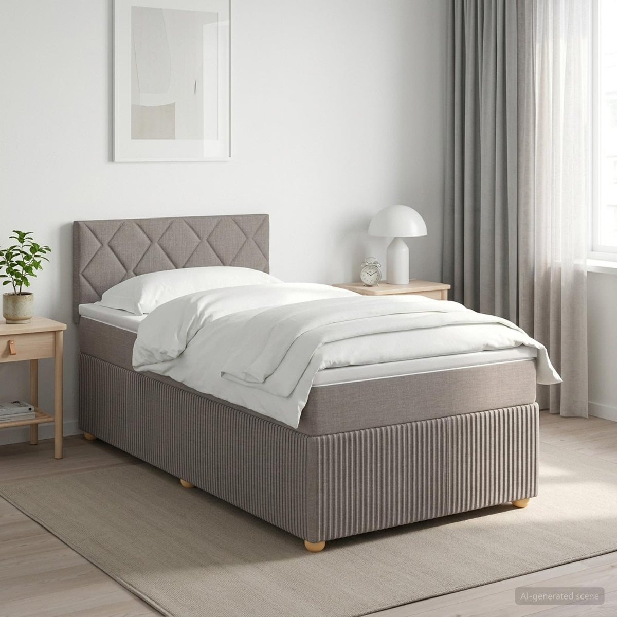 Boxmadras med topmadras med hovedgærde Gråbrun 80 x 200 cm Stof