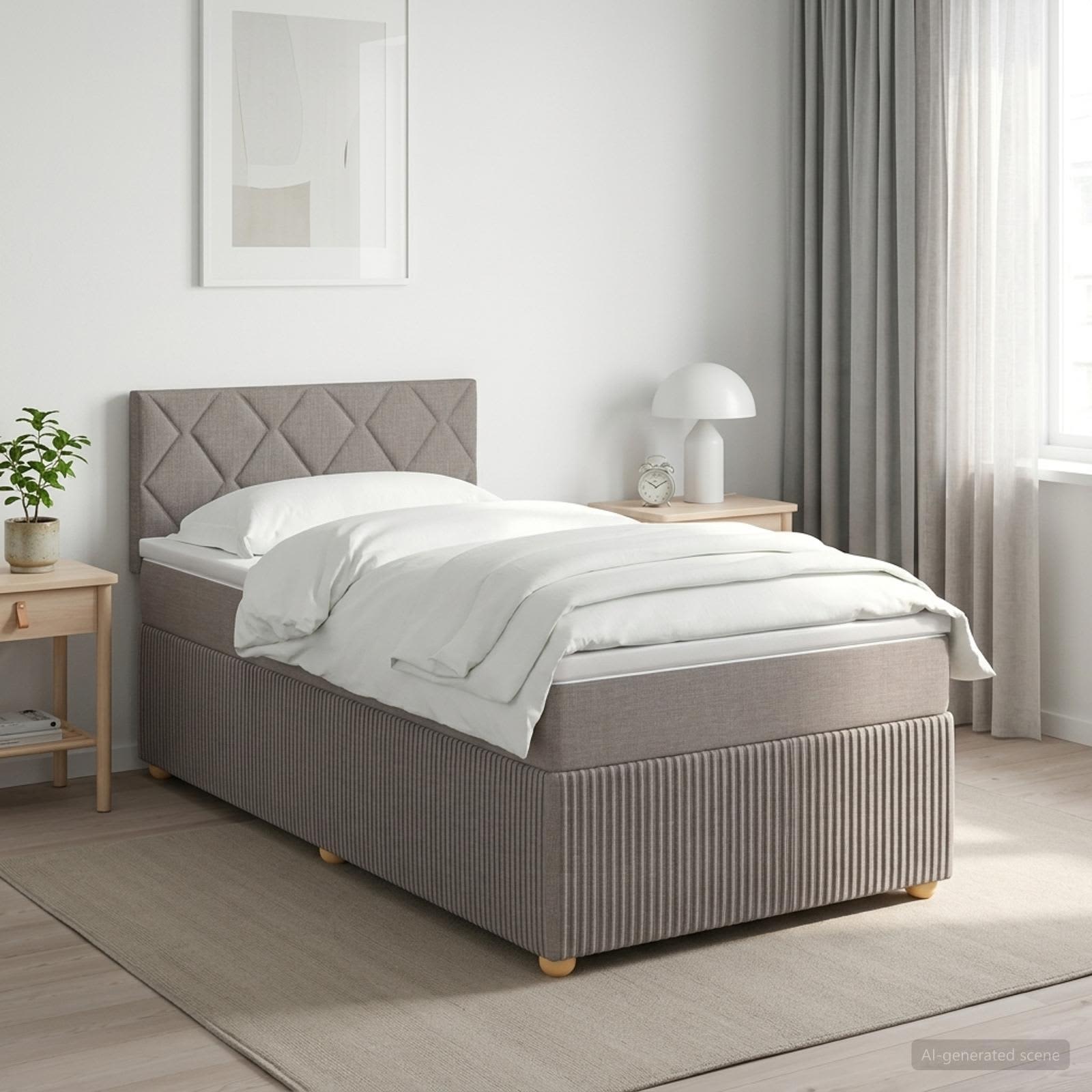 Boxspring seng med topmadras og justerbar hovedgavl 80 x 200 cm gråbrun stof
