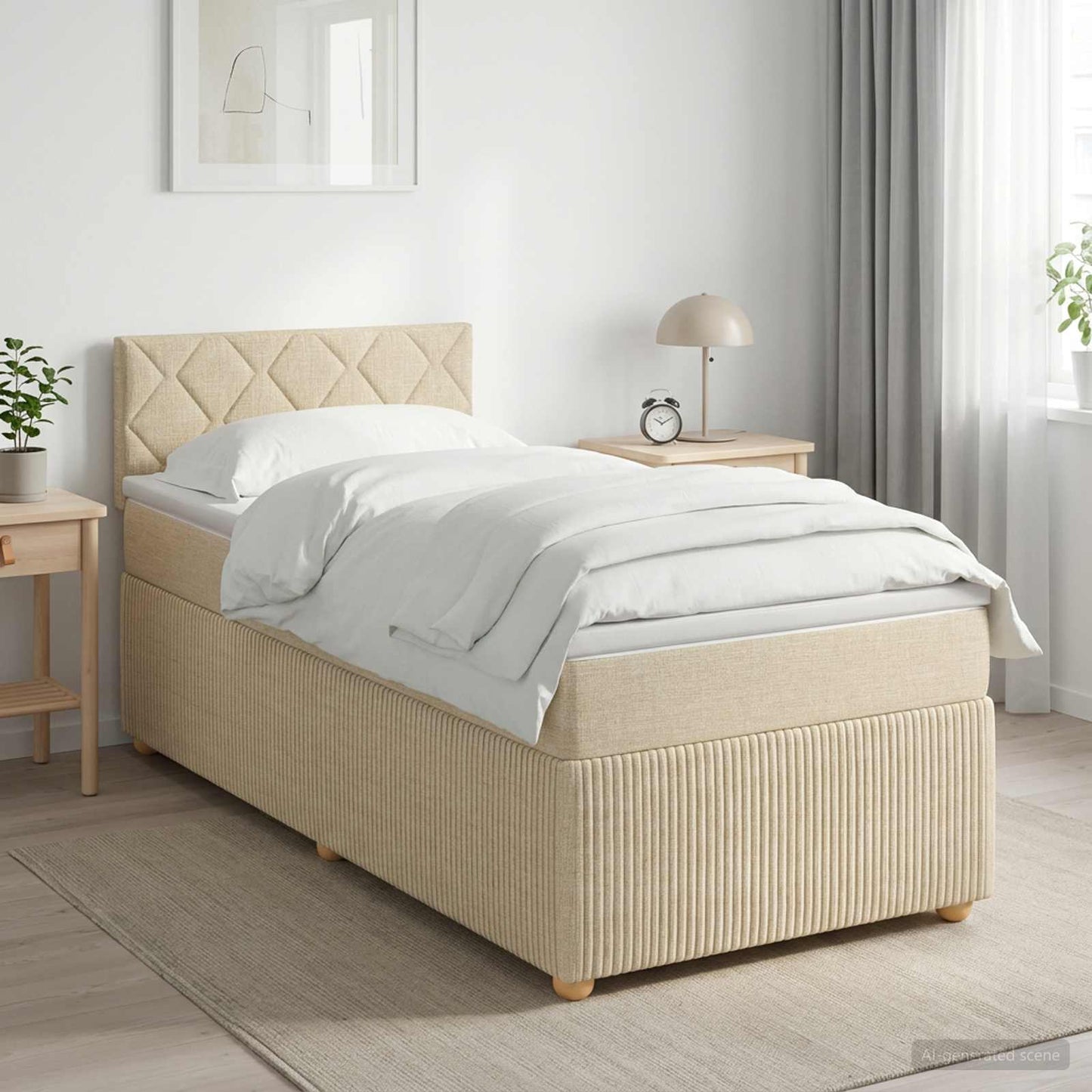 Boxmadras med topmadras Cremefarvet 80 x 200 cm Stof