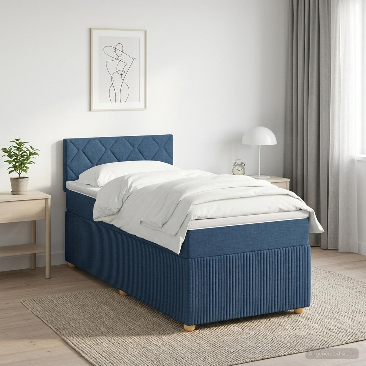 Boxmadras med topmadras med hovedgærde Blå 90 x 190 cm Stof
