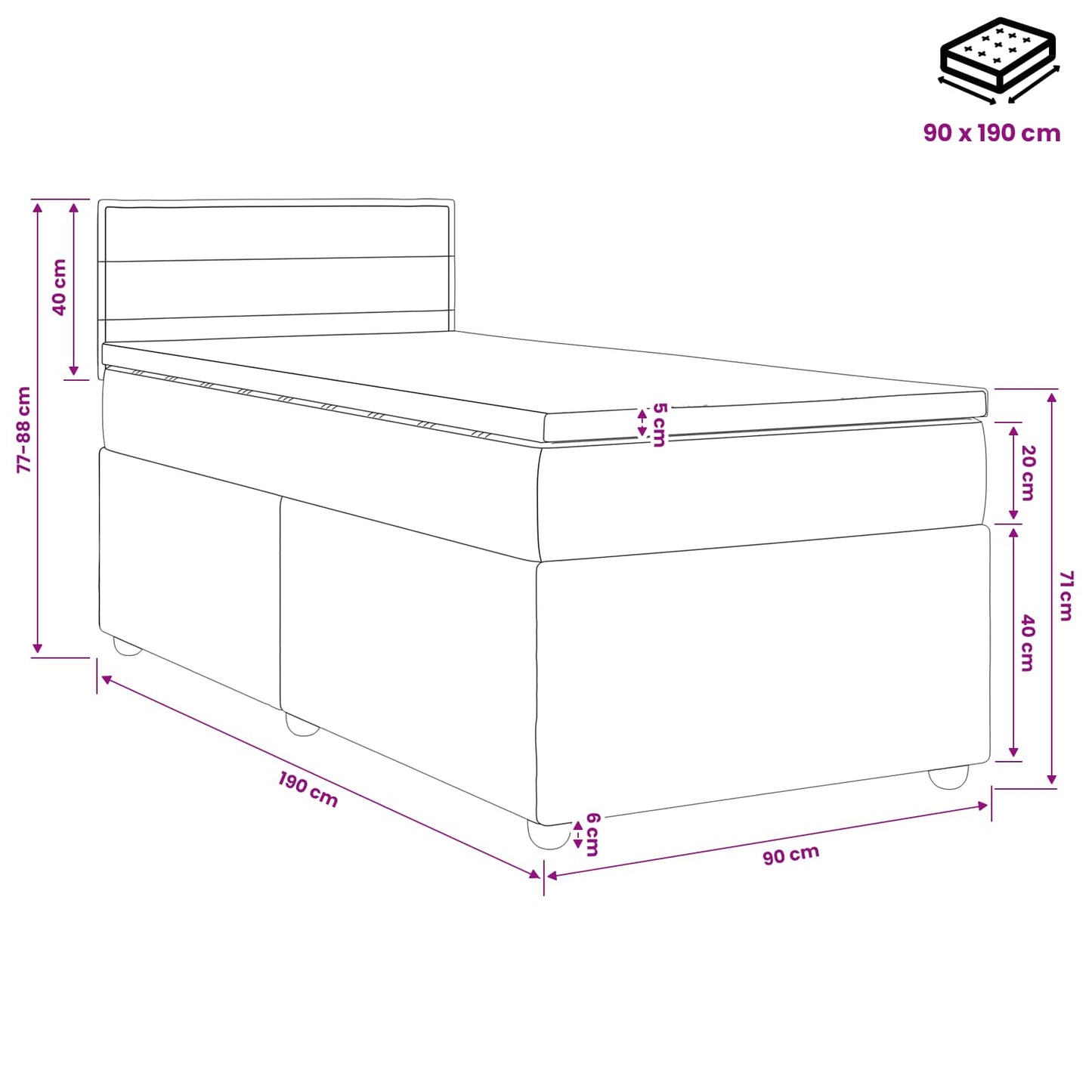 Boxmadras med topmadras Mørk Brun 90 x 190 cm Stof