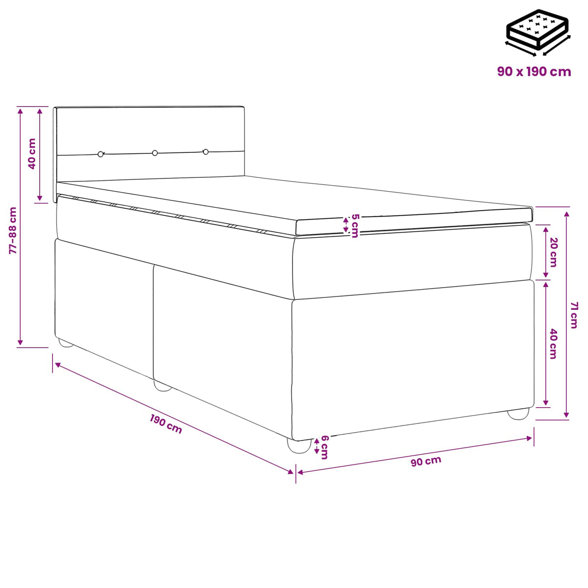Boxmadras med topmadras med hovedgærde Gråbrun 90 x 190 cm Stof