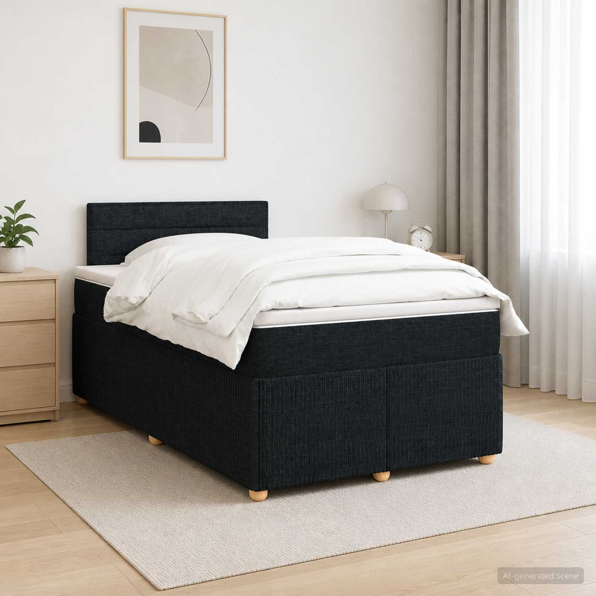 Boxmadras med topmadras med hovedgærde Sort 120 x 200 cm Stof