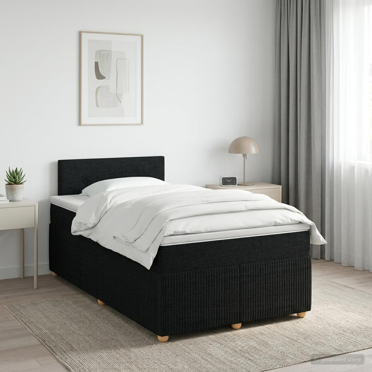 Boxmadras med topmadras med hovedgærde Sort 120 x 200 cm Stof