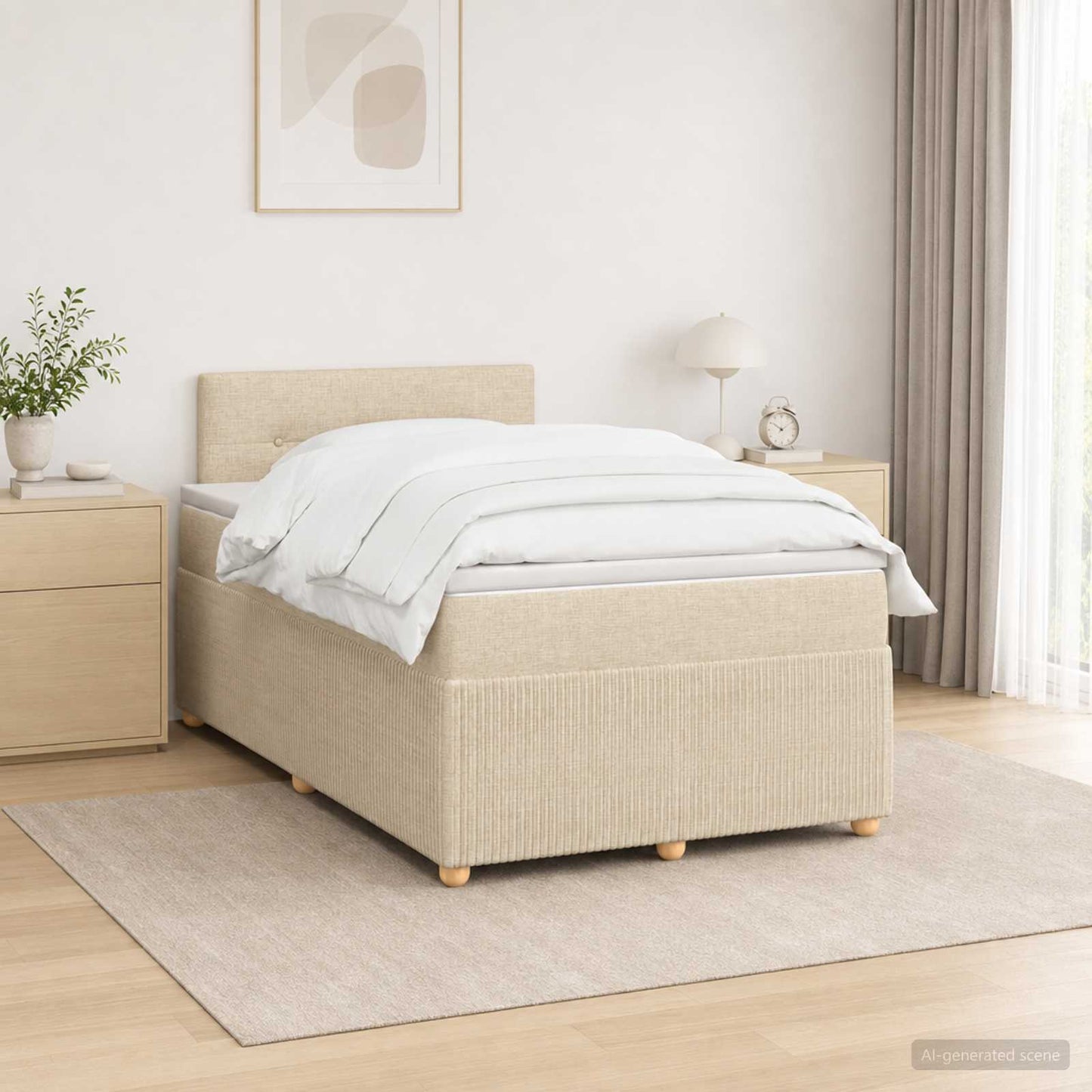 Boxmadras med topmadras Cremefarvet 120 x 190 cm Stof