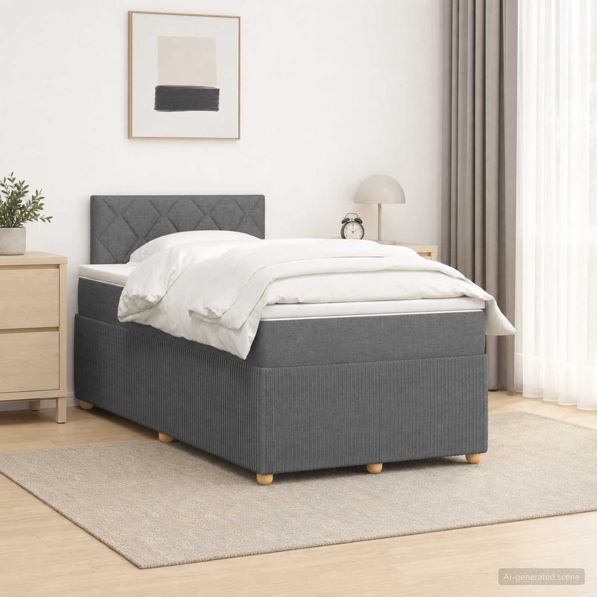 Boxmadras med topmadras Mørkegrå 120 x 190 cm Stof