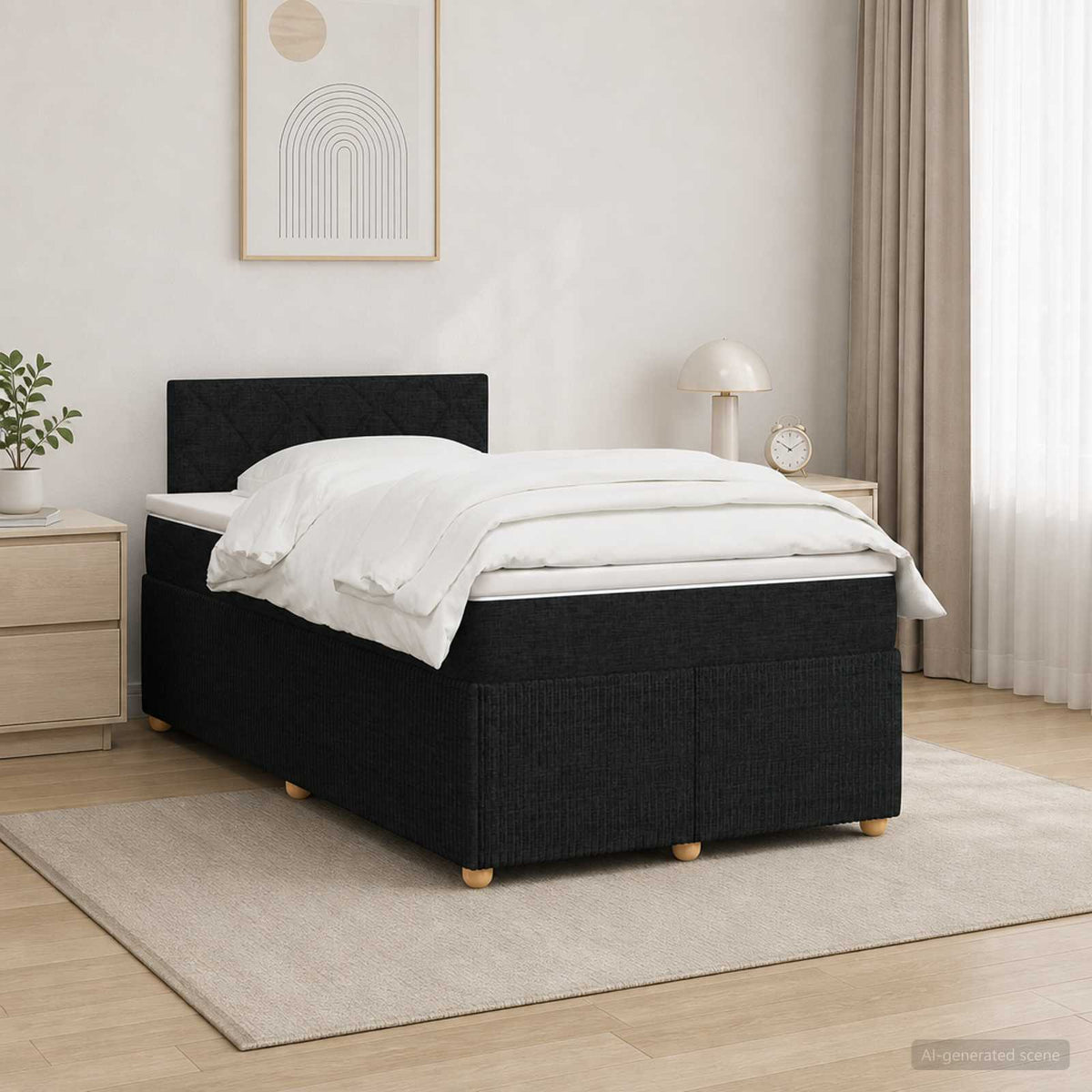 Boxmadras med topmadras med hovedgærde Sort 120 x 190 cm Stof