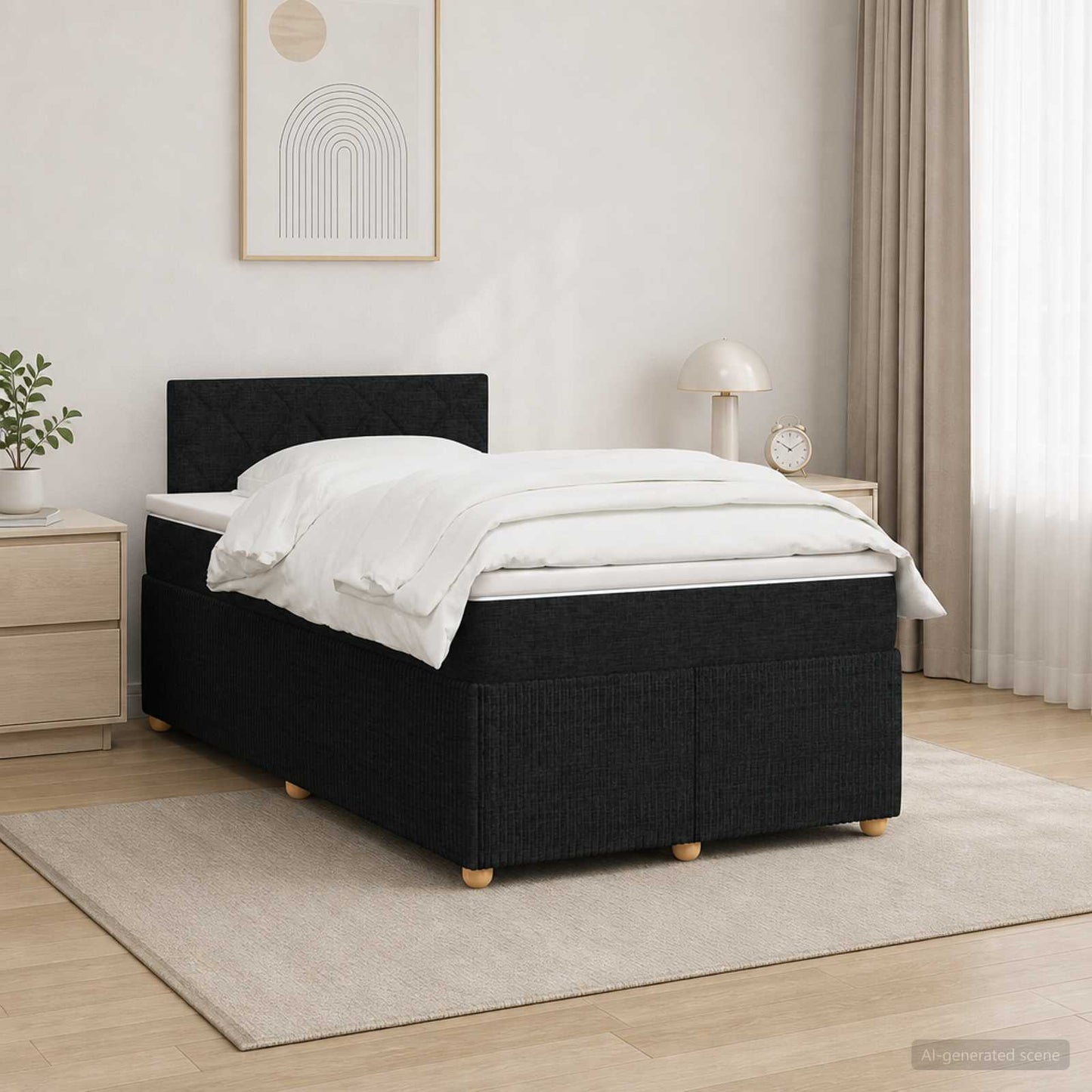 Boxmadras med topmadras med hovedgærde Sort 120 x 200 cm Stof