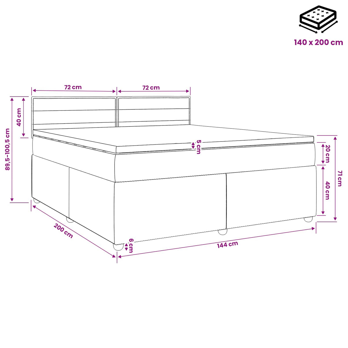 Boxmadras med topmadras Cremefarvet 140 x 200 cm Stof