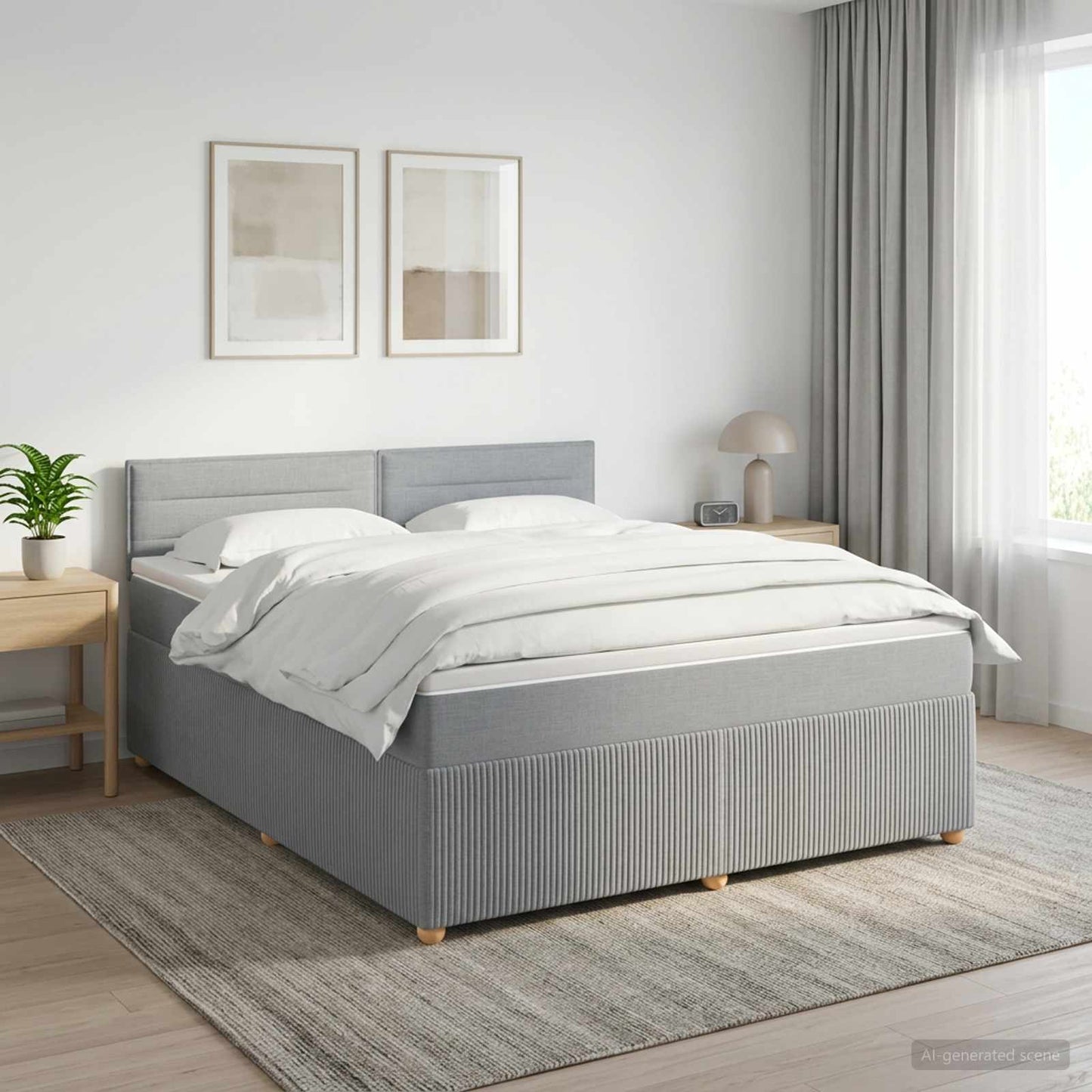 Boxmadras med topmadras Lysegrå 140 x 190 cm Stof