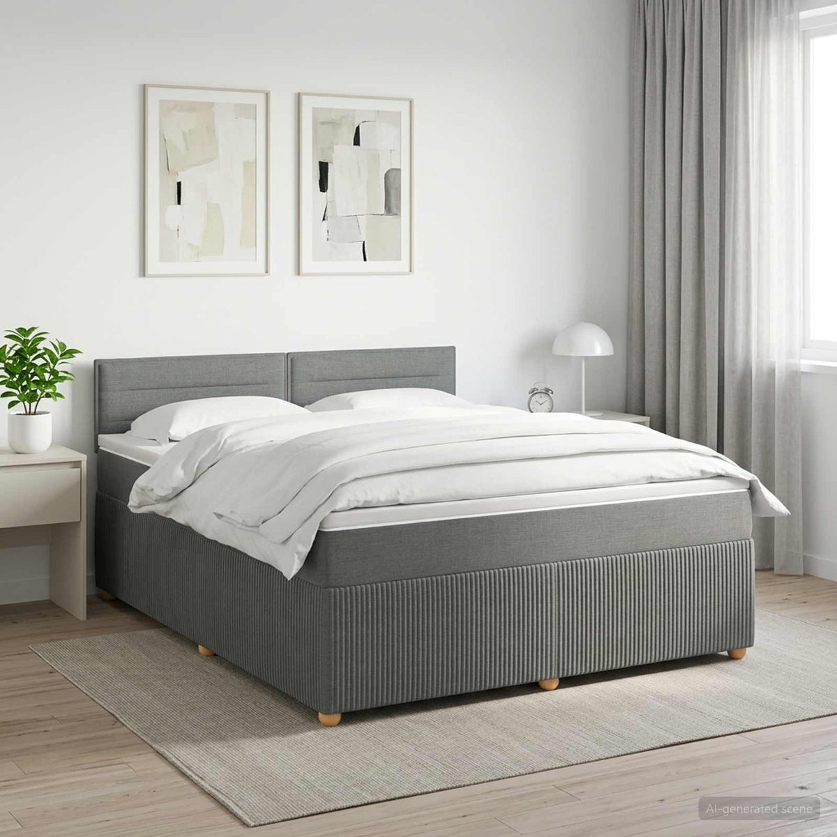 Boxmadras med topmadras Mørkegrå 160 x 200 cm Stof
