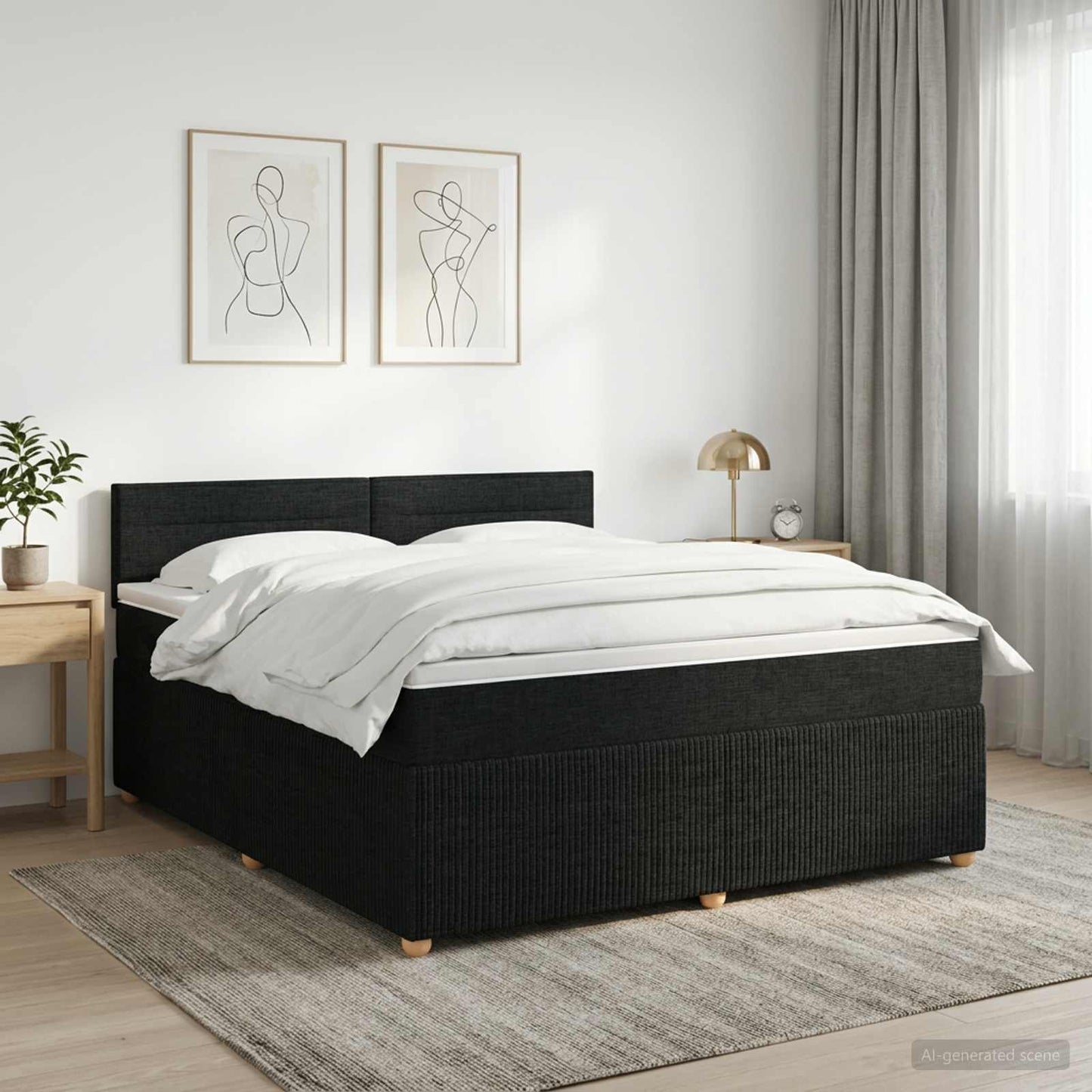 Boxmadras med topmadras med hovedgærde Sort 140 x 190 cm Stof