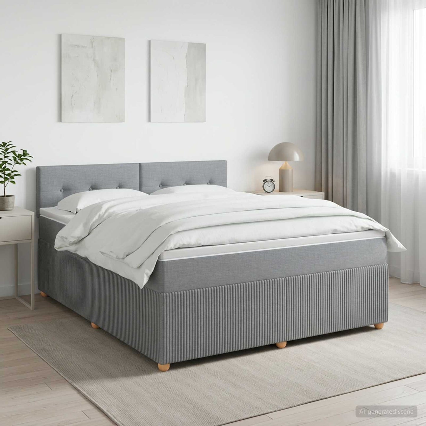 Boxmadras med topmadras Lysegrå 140 x 190 cm Stof