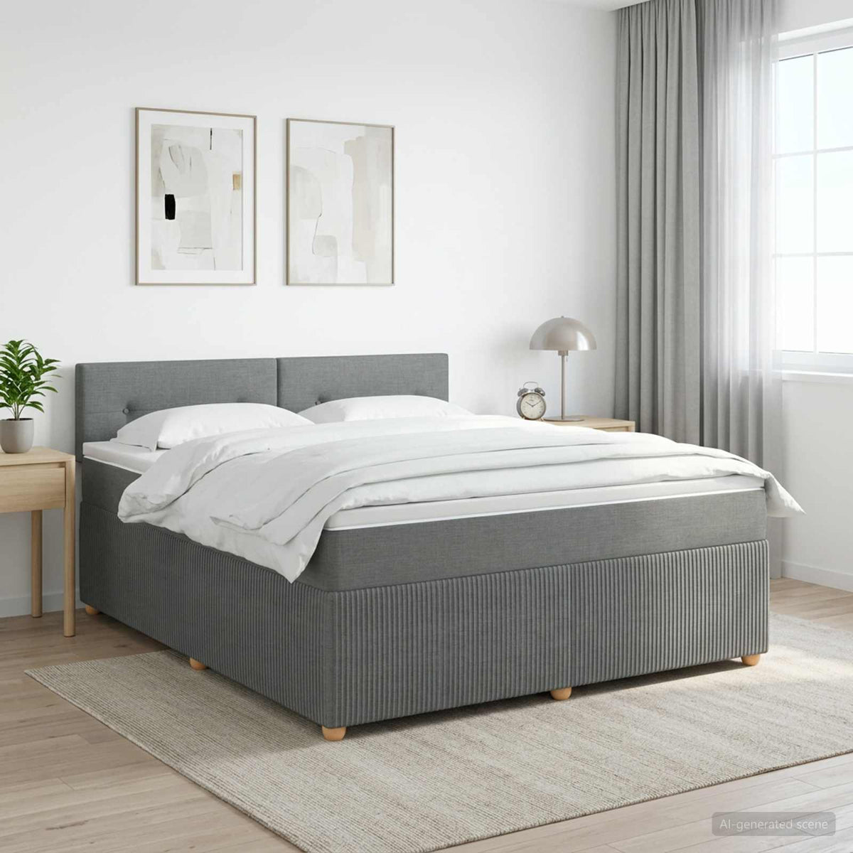Boxmadras med topmadras Mørkegrå 140 x 190 cm Stof